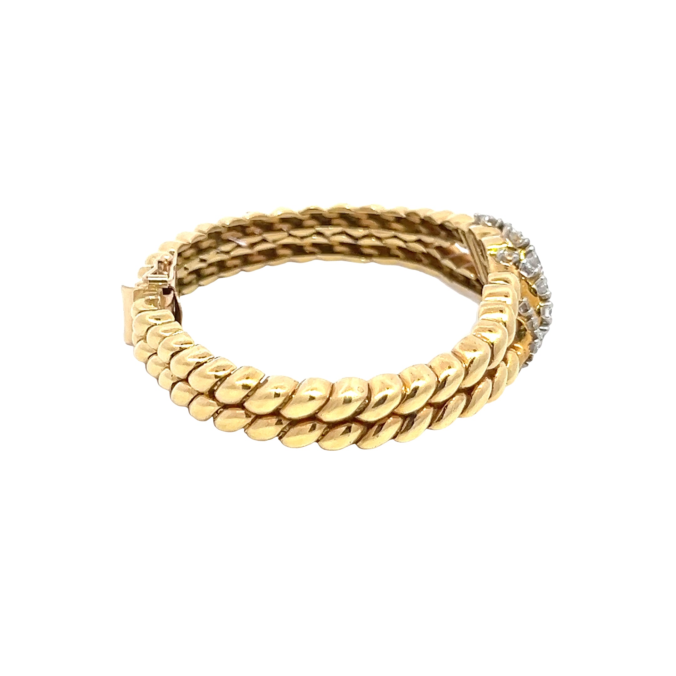 Yellow Gold Chain Bracelet with Round Cut Diamonds