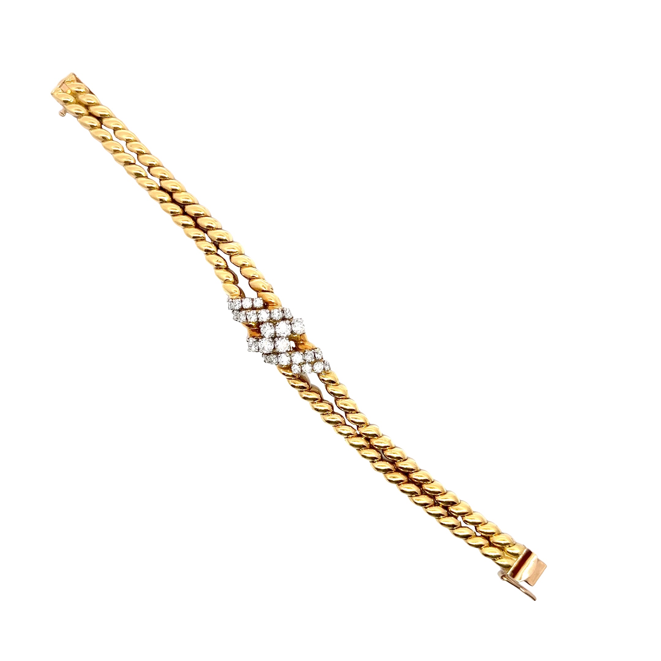 Yellow Gold Chain Bracelet with Round Cut Diamonds