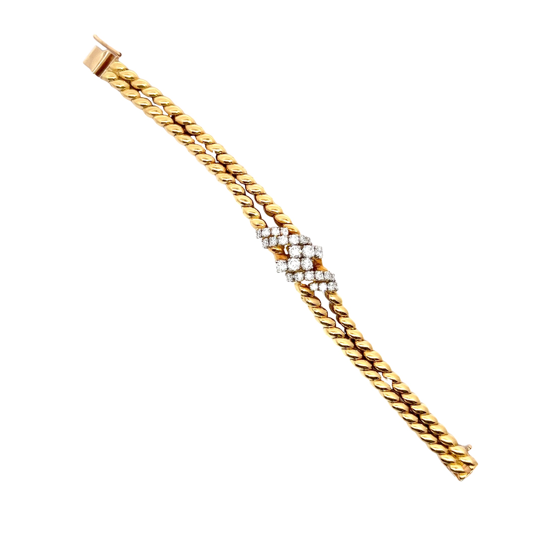 Yellow Gold Chain Bracelet with Round Cut Diamonds