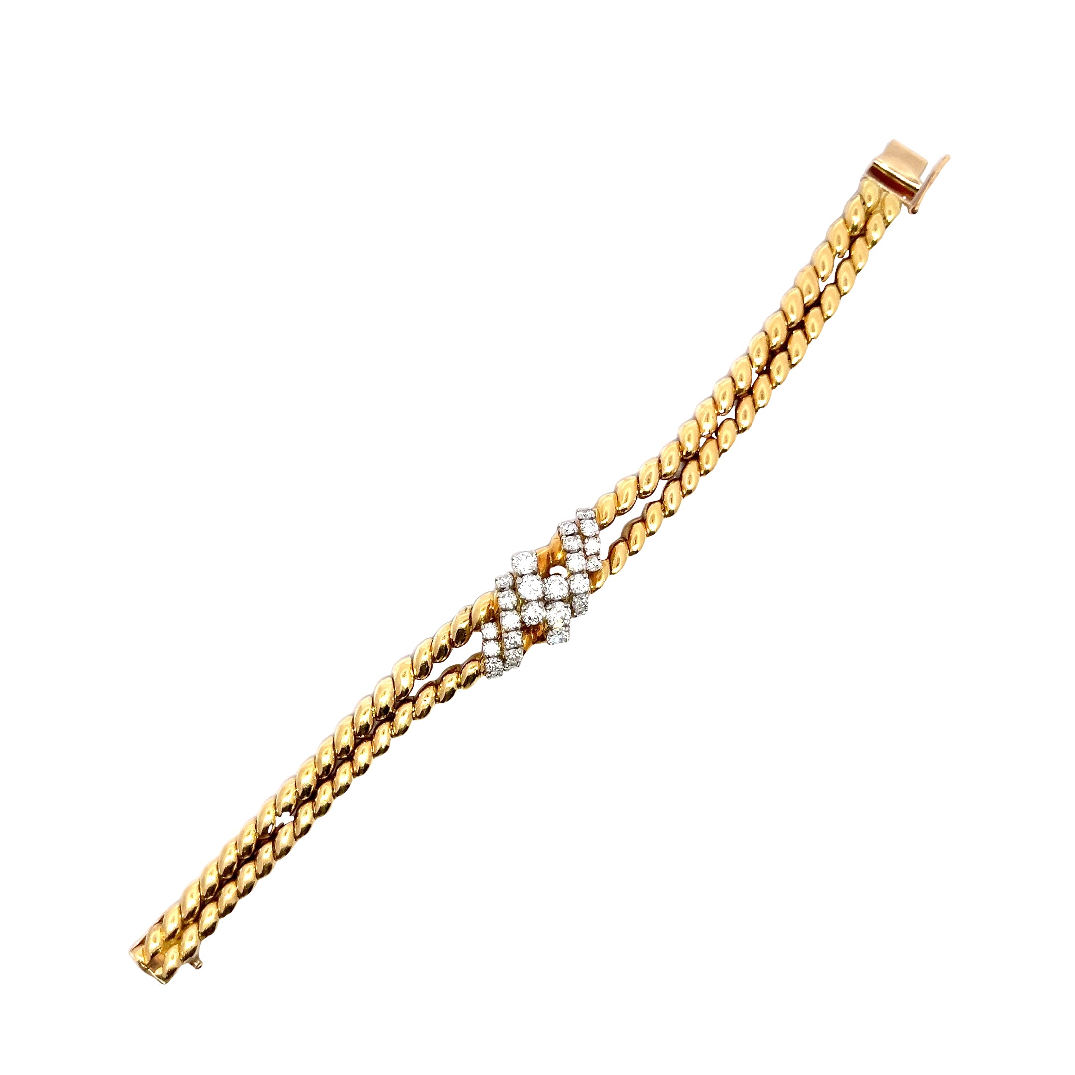 Yellow Gold Chain Bracelet with Round Cut Diamonds