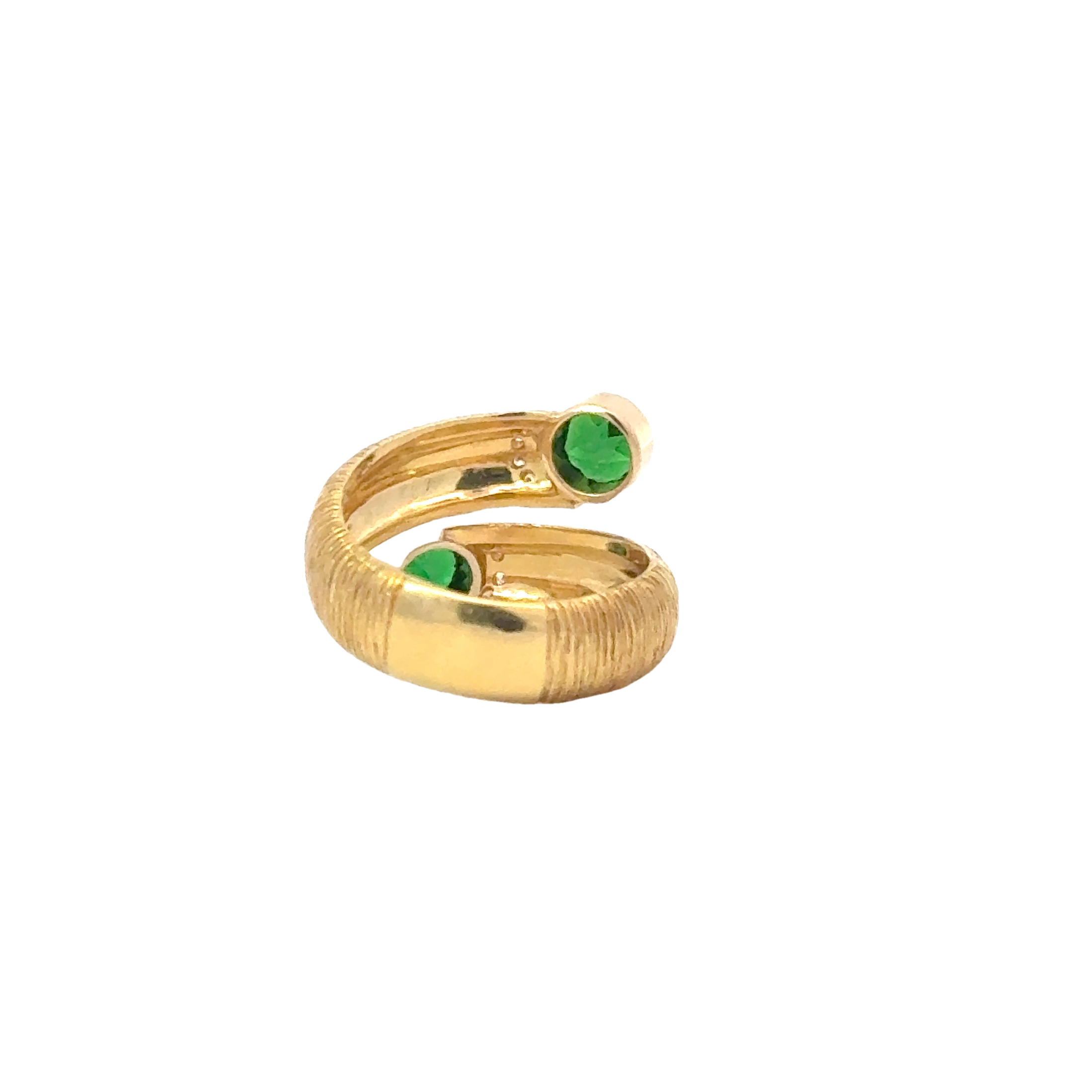 18 KARAT BYPASS TSAVORITE AND DIAMOND RING