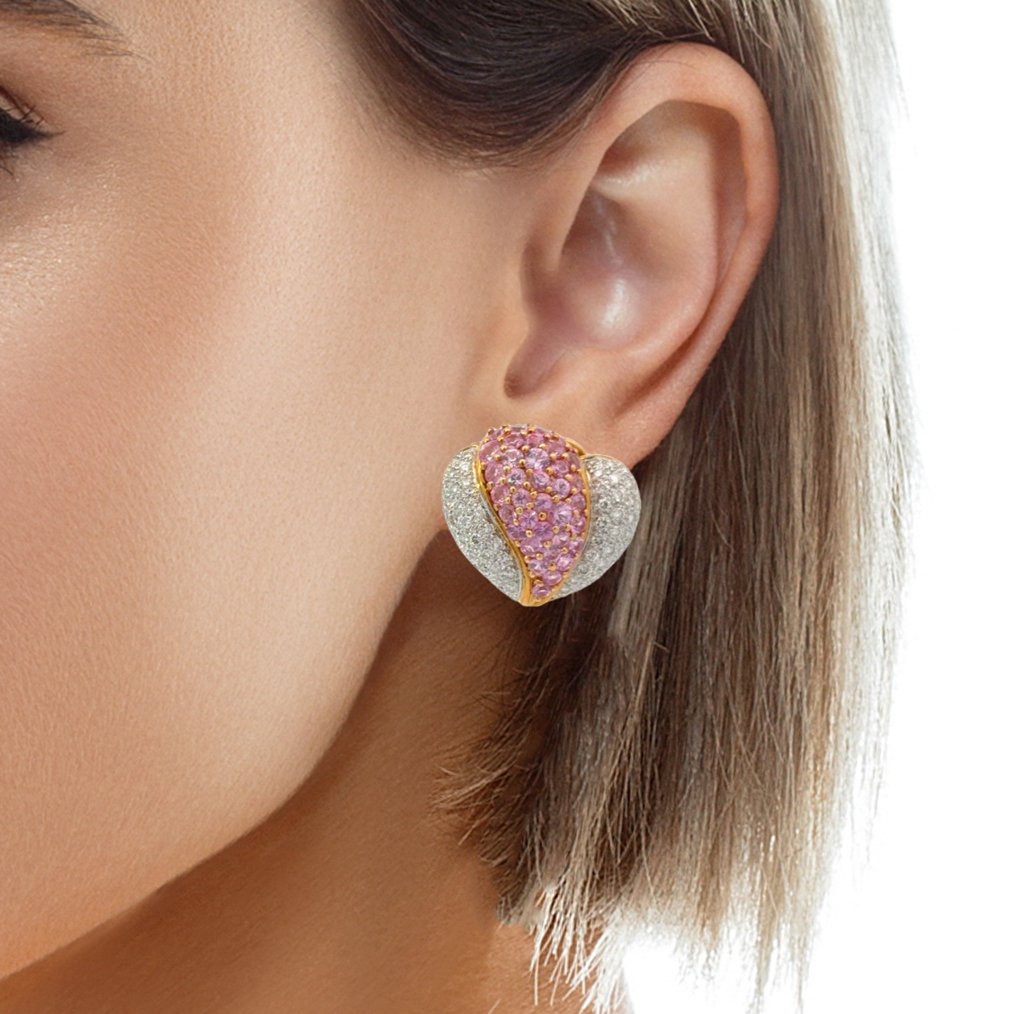 18 KARAT GOLD ESTATE DIAMOND AND PINK SAPPHIRE EARRINGS