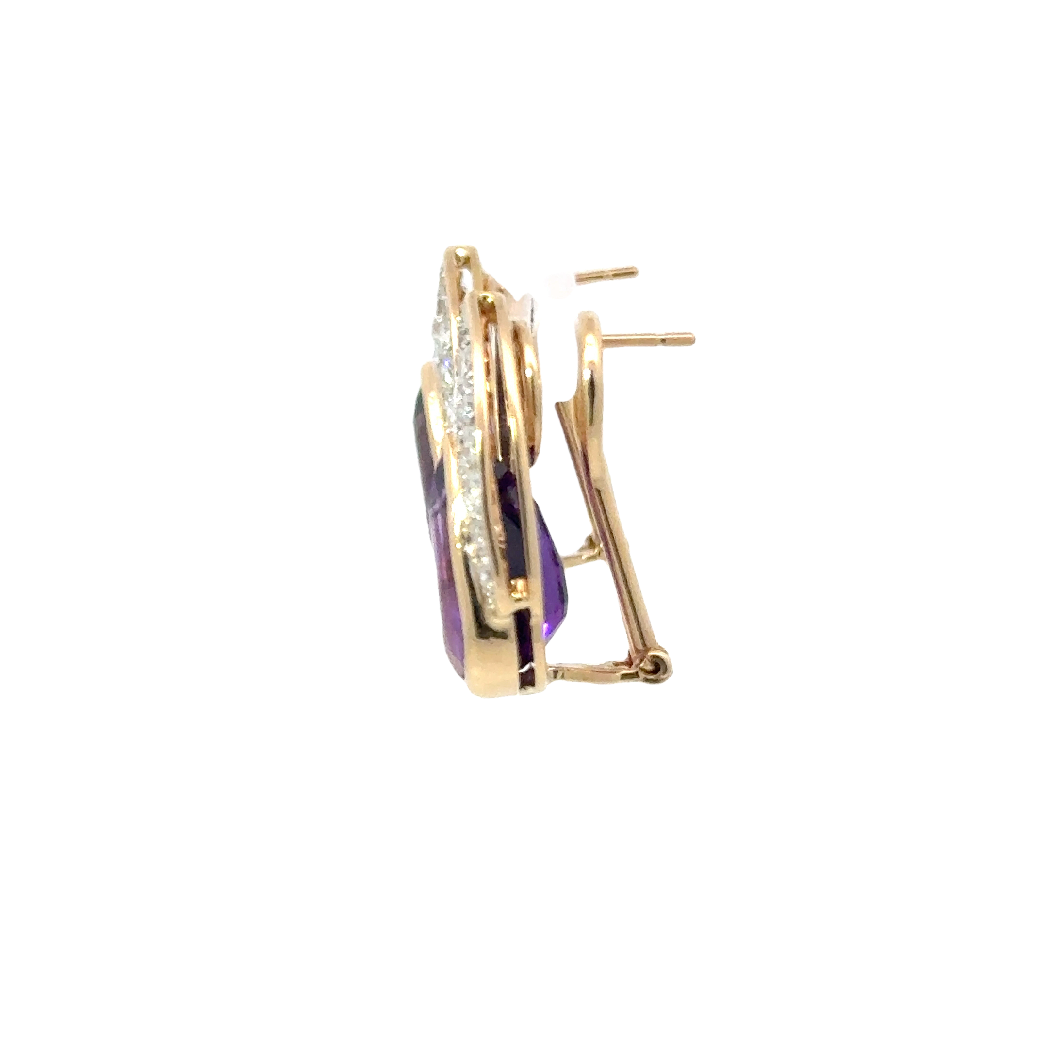 14 KARAT YELLOW GOLD AMETHYST AND DIAMOND EARRINGS