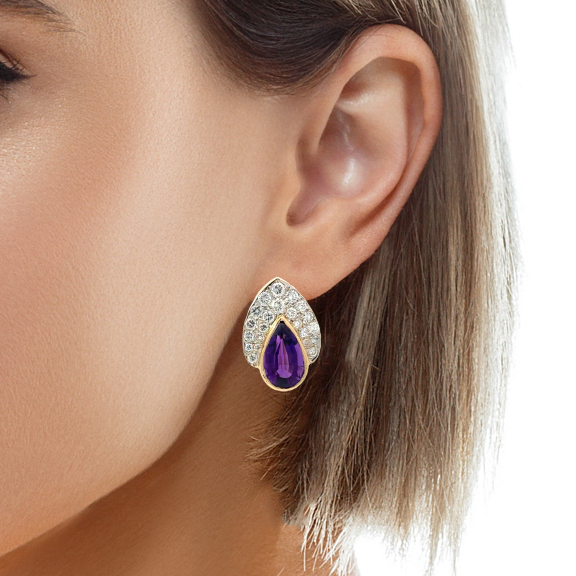 14 KARAT YELLOW GOLD AMETHYST AND DIAMOND EARRINGS