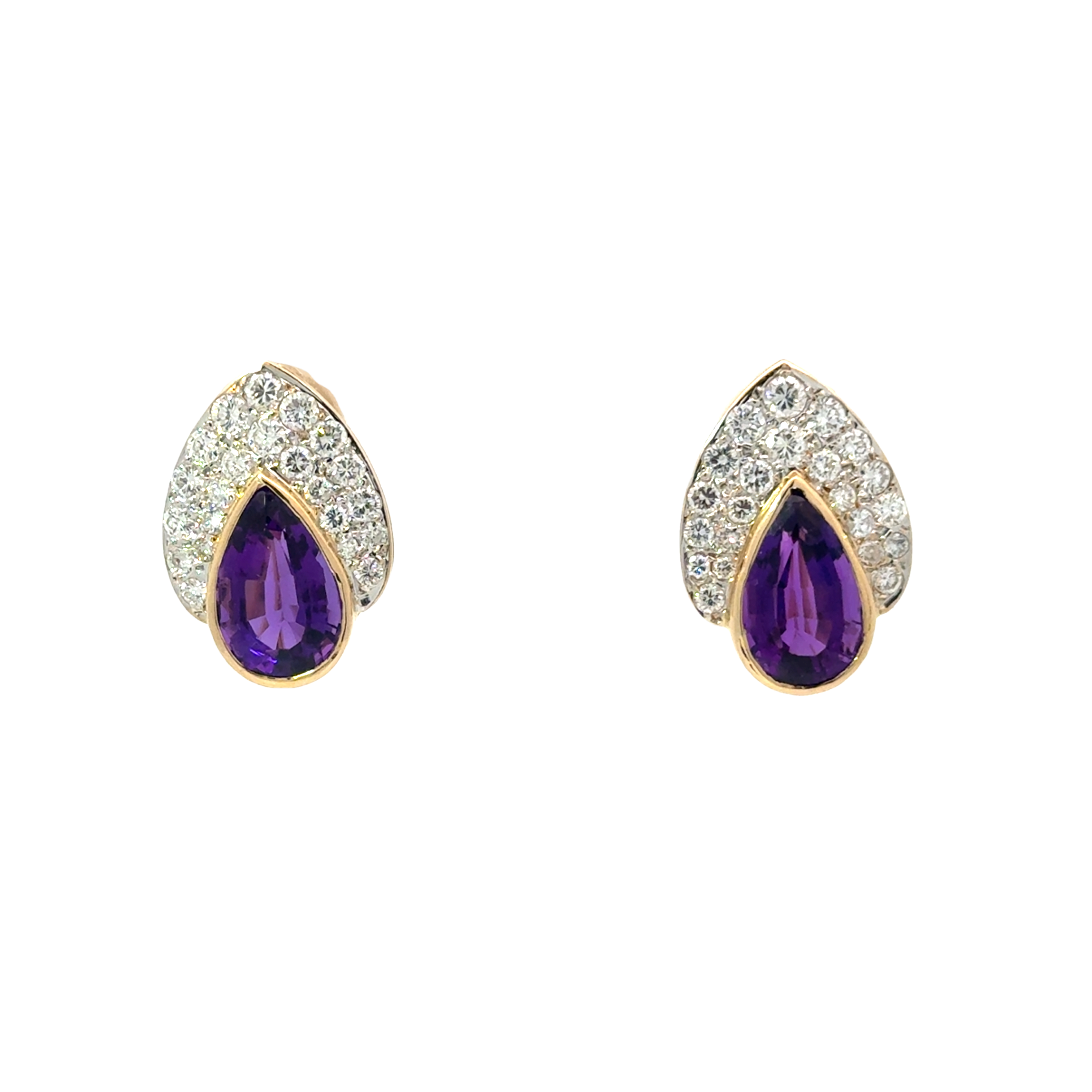14 KARAT YELLOW GOLD AMETHYST AND DIAMOND EARRINGS