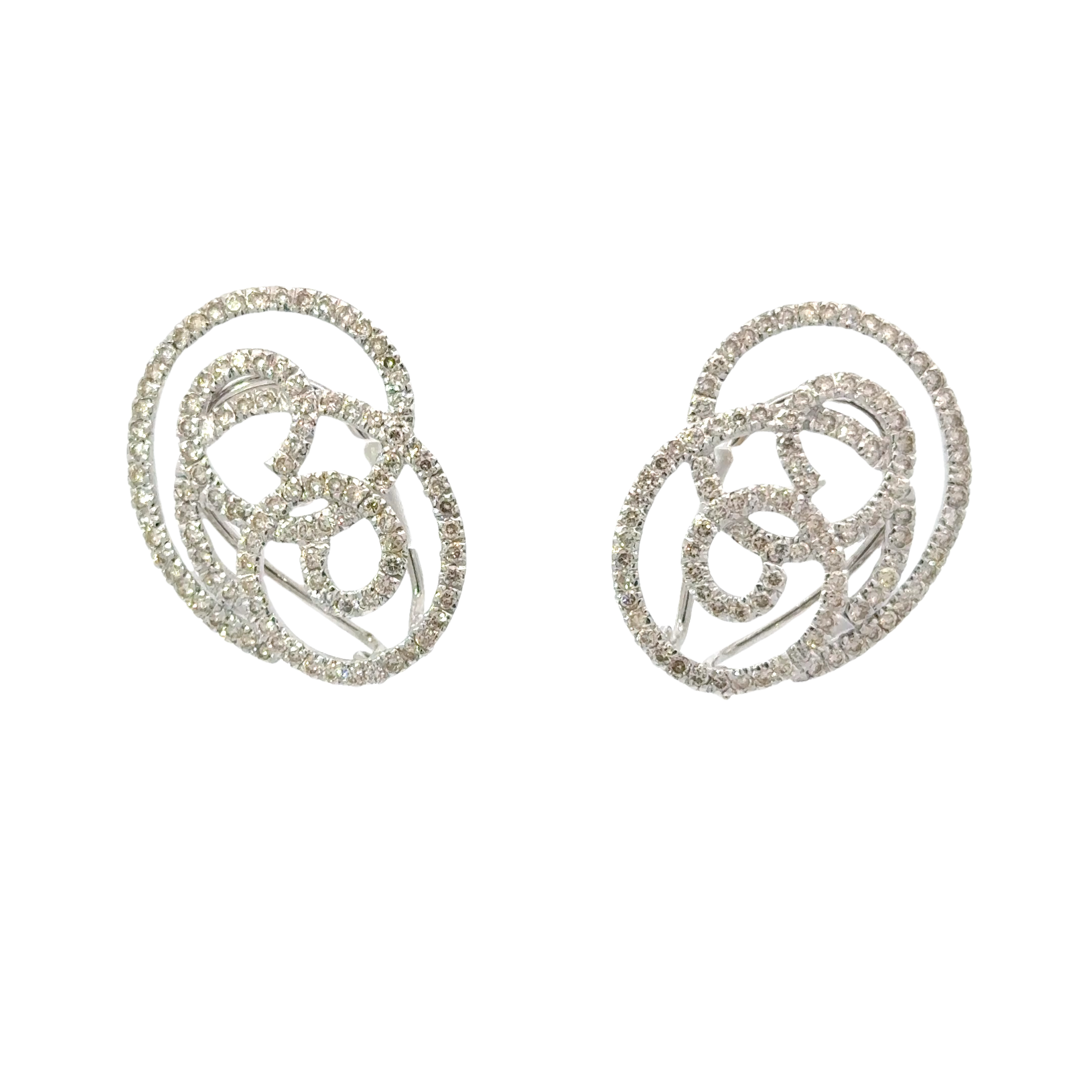 CONTEMPORARY 14 KARAT WHITE GOLD AND DIAMOND EARCLIPS