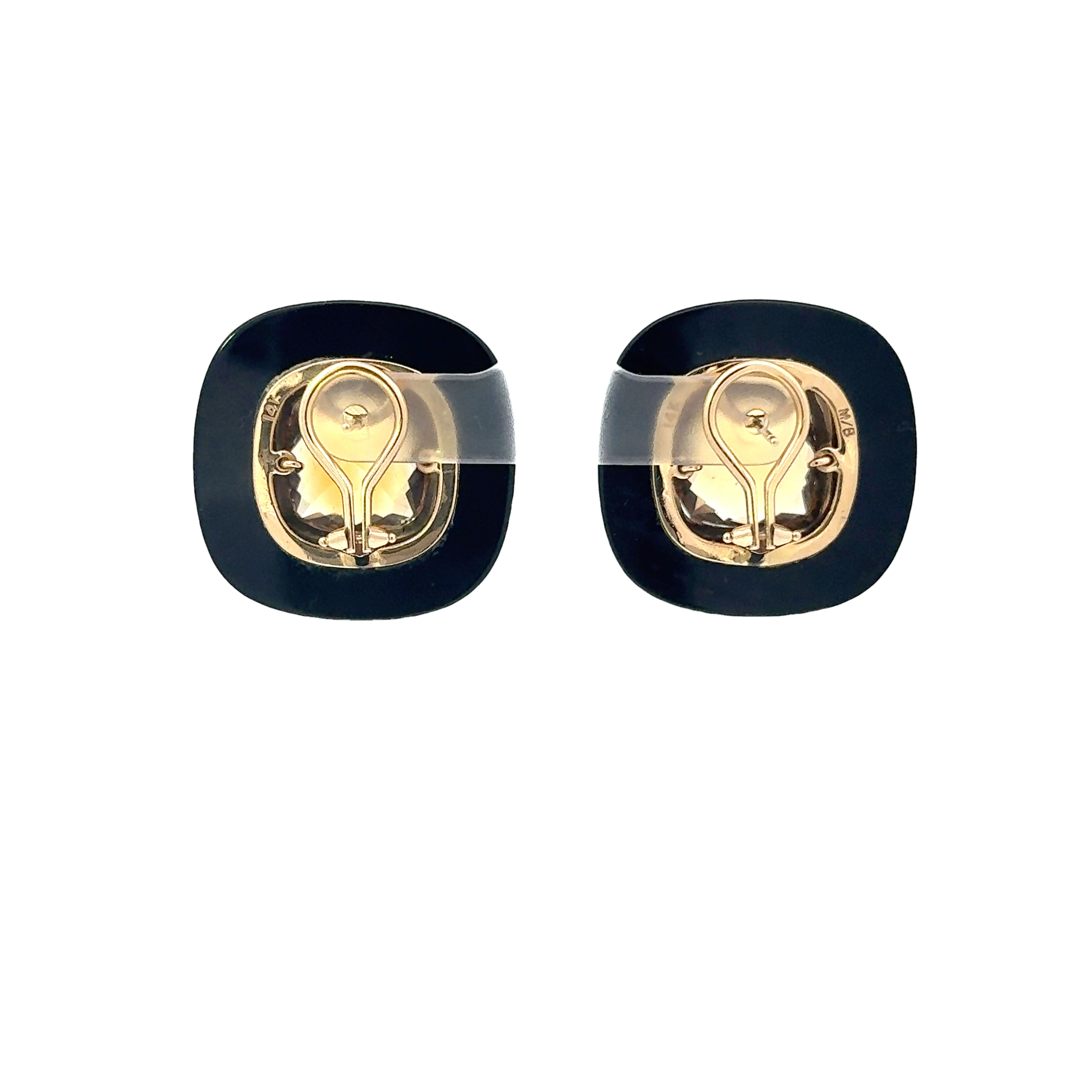 VINTAGE 14KT GOLD CITRINE & ONYX SQUARE EARRINGS
