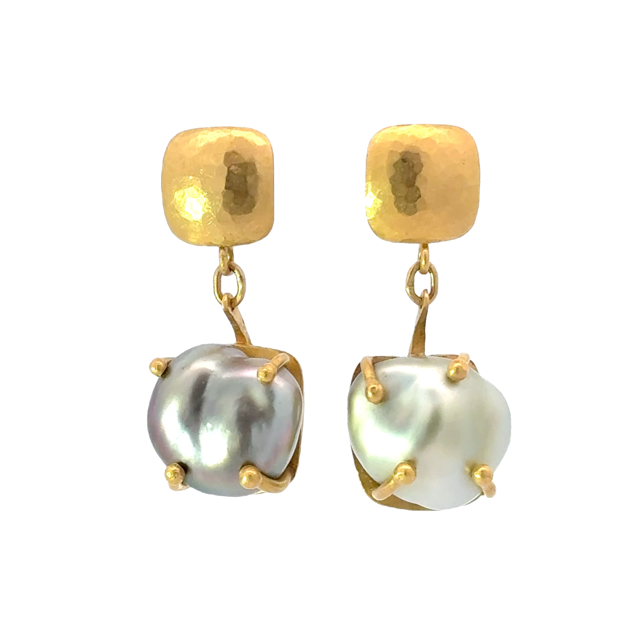 ESTATE 22 KARAT YELLOW GOLD AND CULTURED PEARL EARRINGS