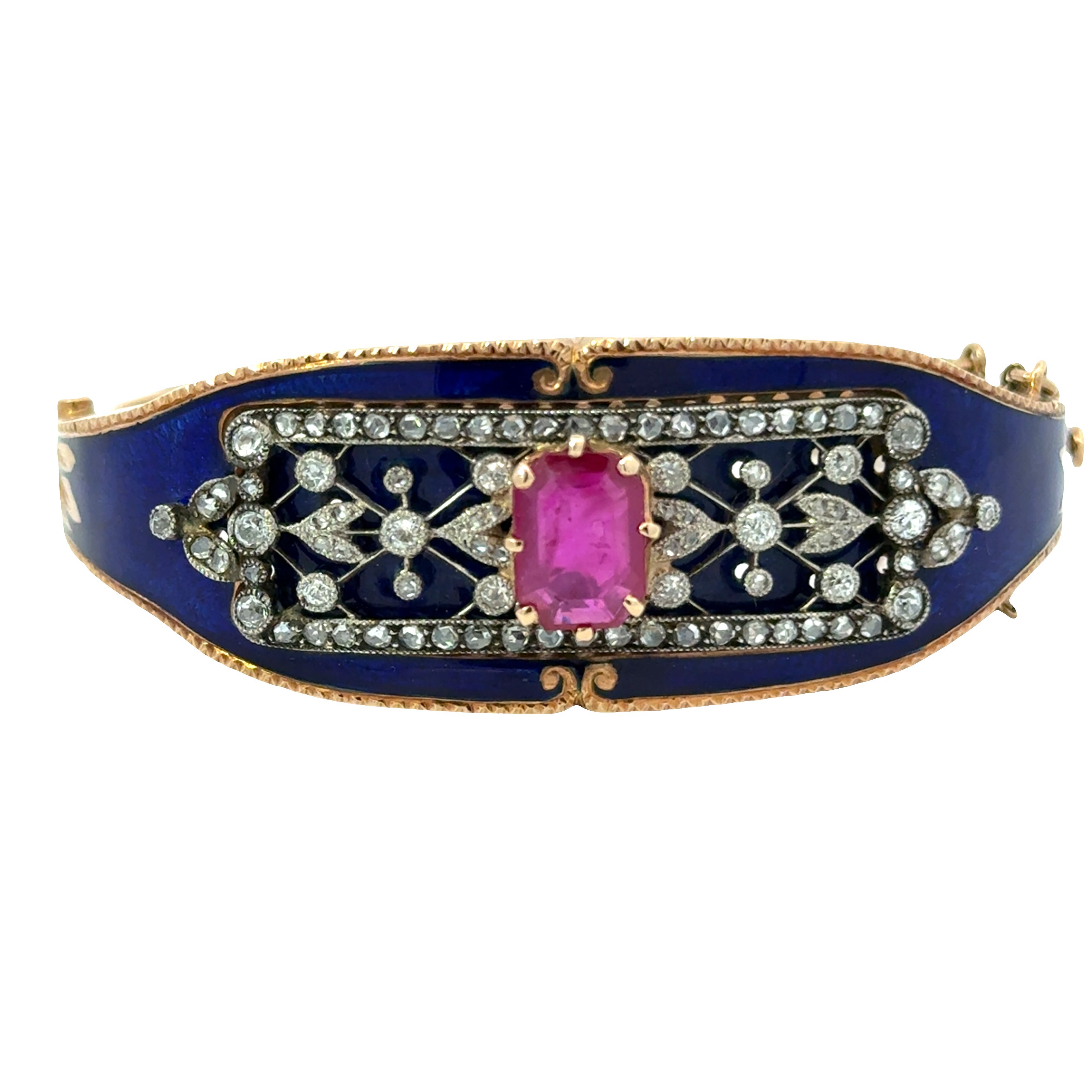 VICTORIAN GOLD RUBY, DIAMOND AND ENAMEL BRACELET