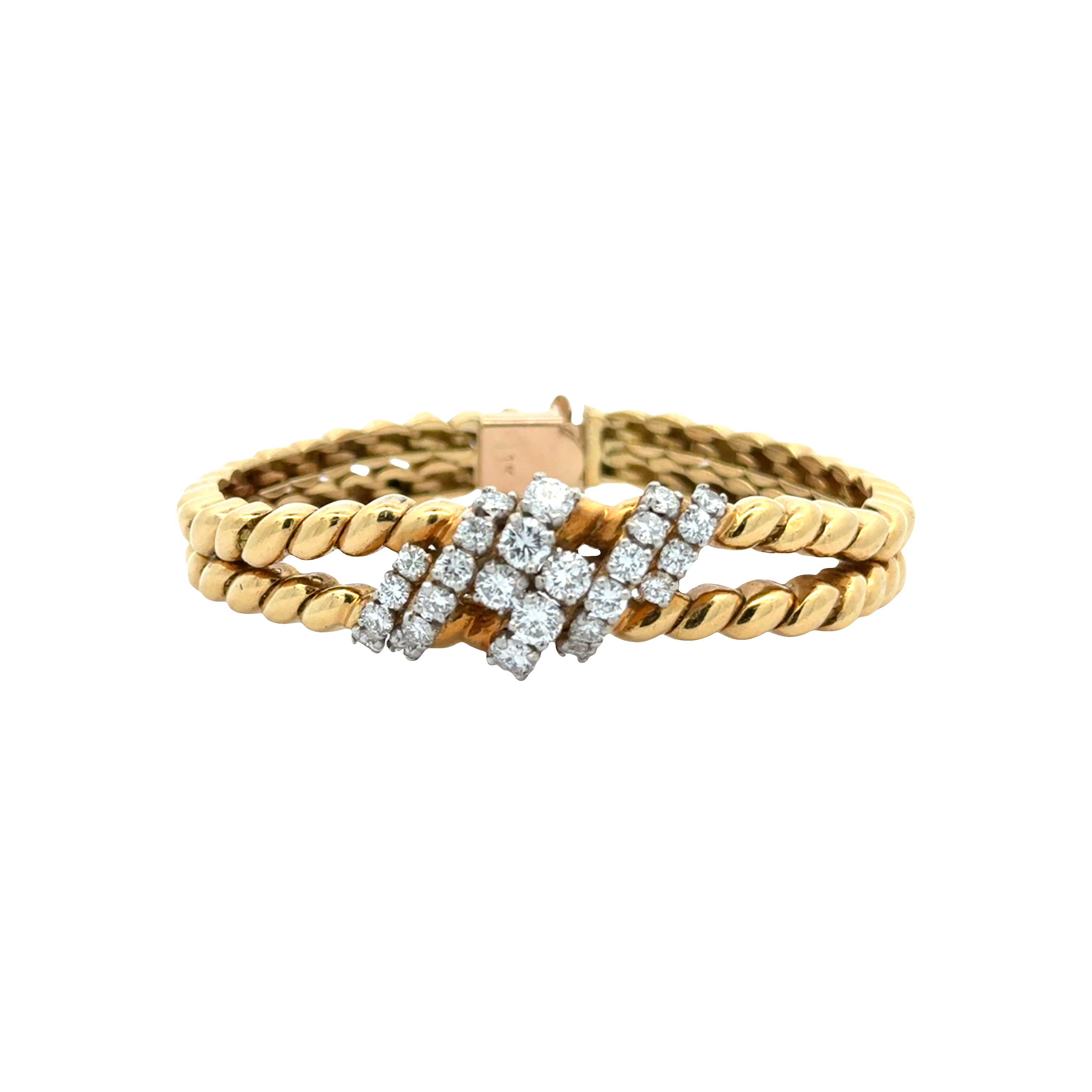 Yellow Gold Chain Bracelet with Round Cut Diamonds