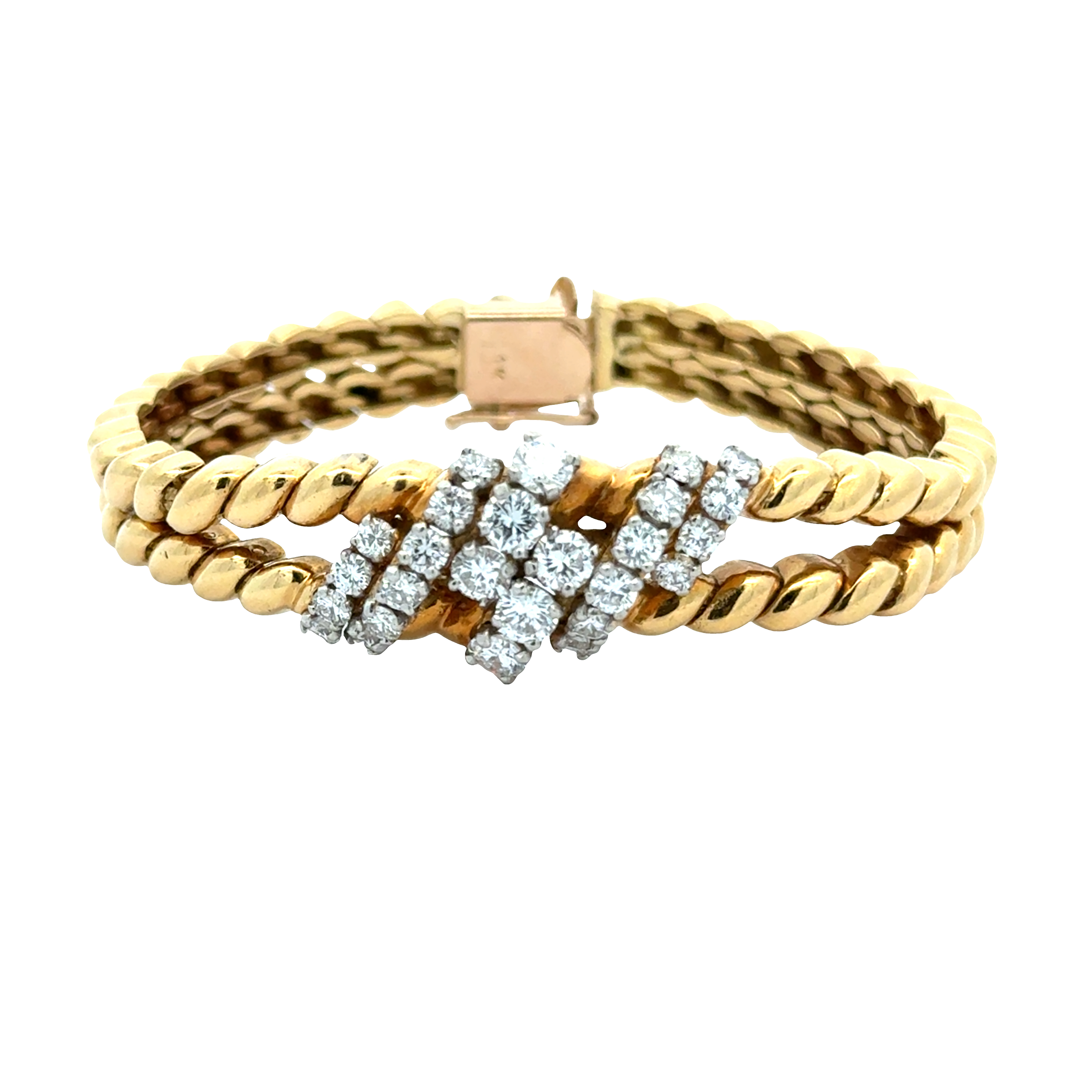 Yellow Gold Chain Bracelet with Round Cut Diamonds