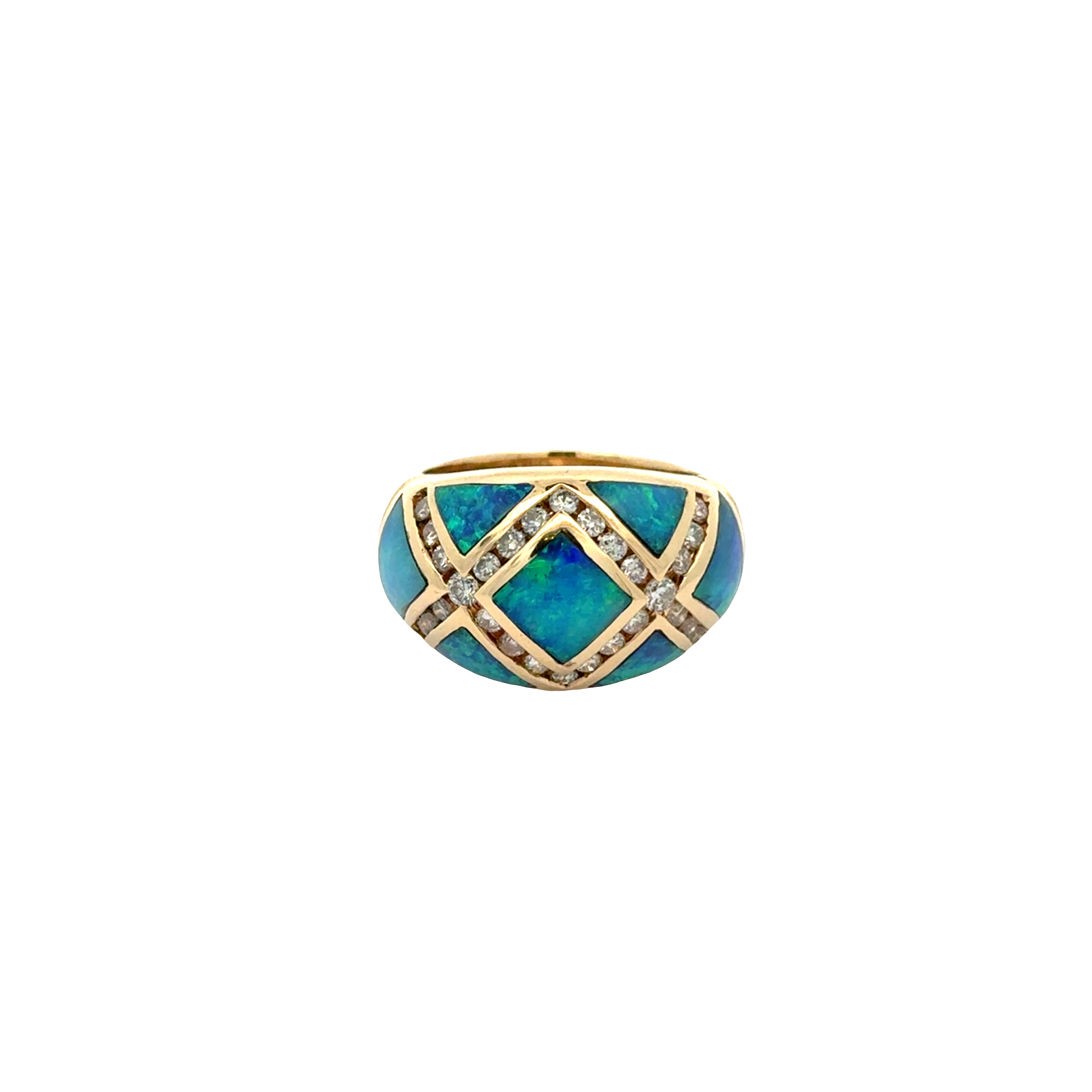14 KARAT OPAL AND DIAMOND DOME RING