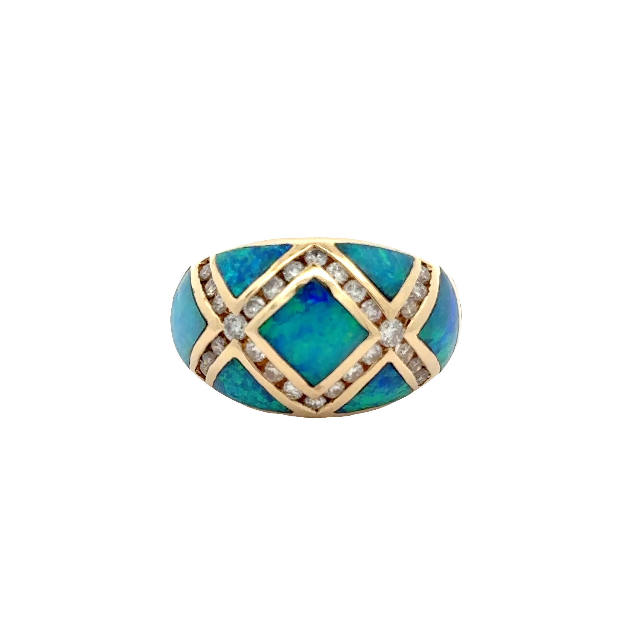14 KARAT OPAL AND DIAMOND DOME RING