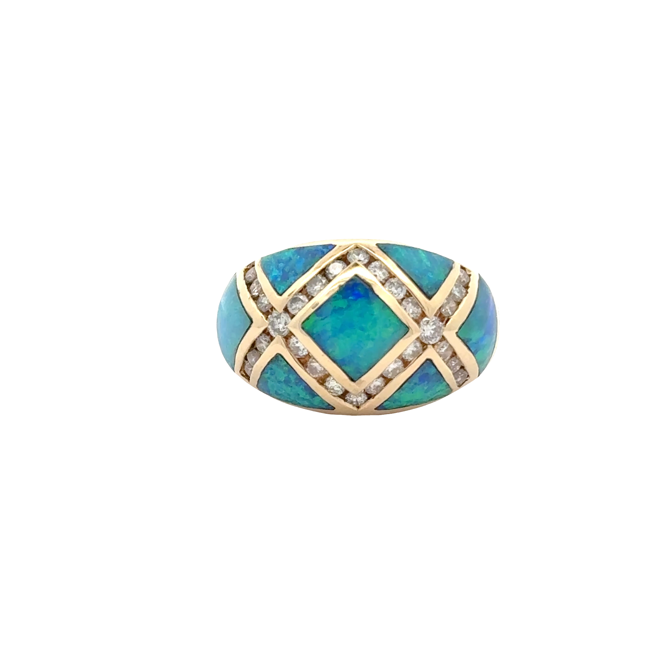 14 KARAT OPAL AND DIAMOND DOME RING