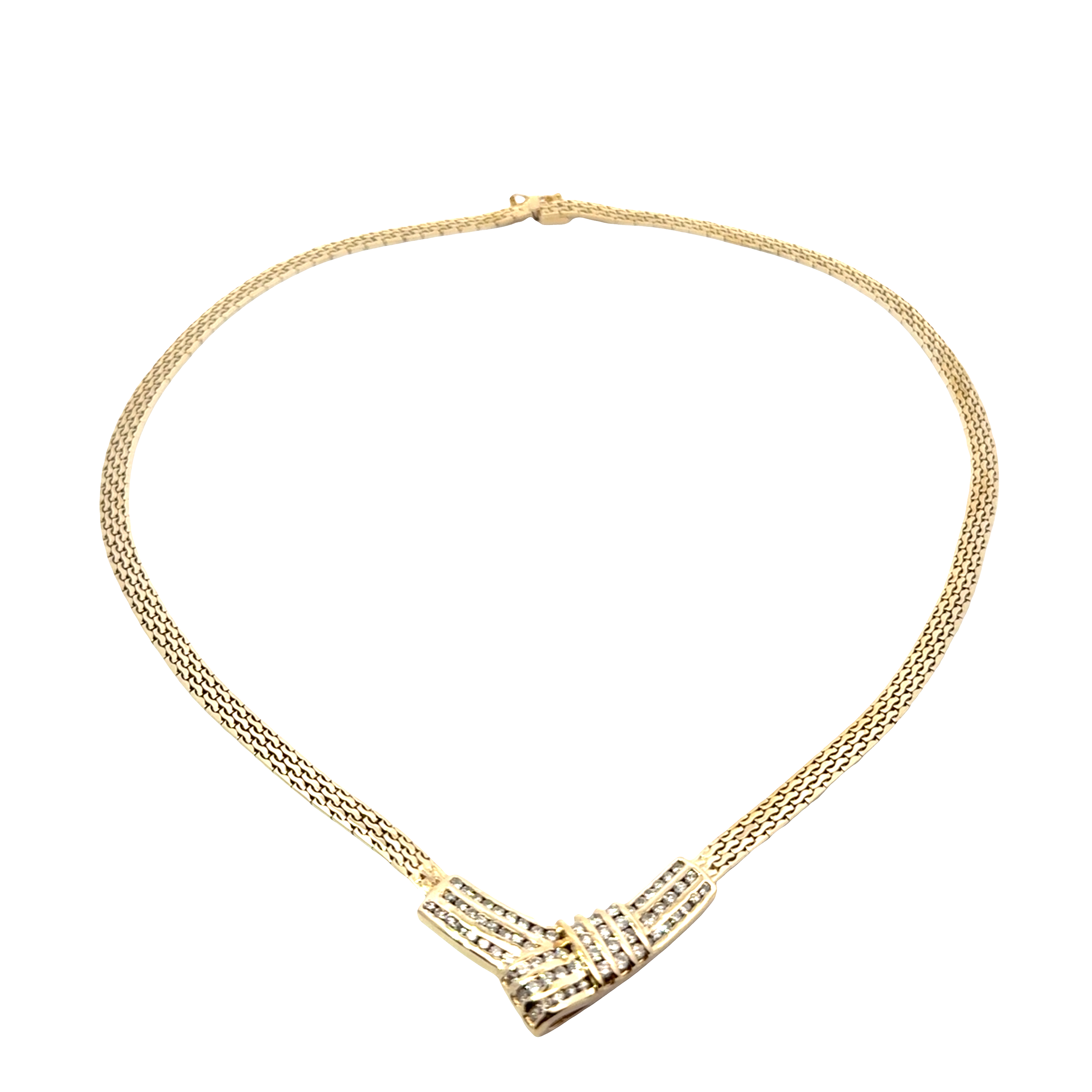 Yellow Gold Diamond Necklace with Round Cut Diamonds