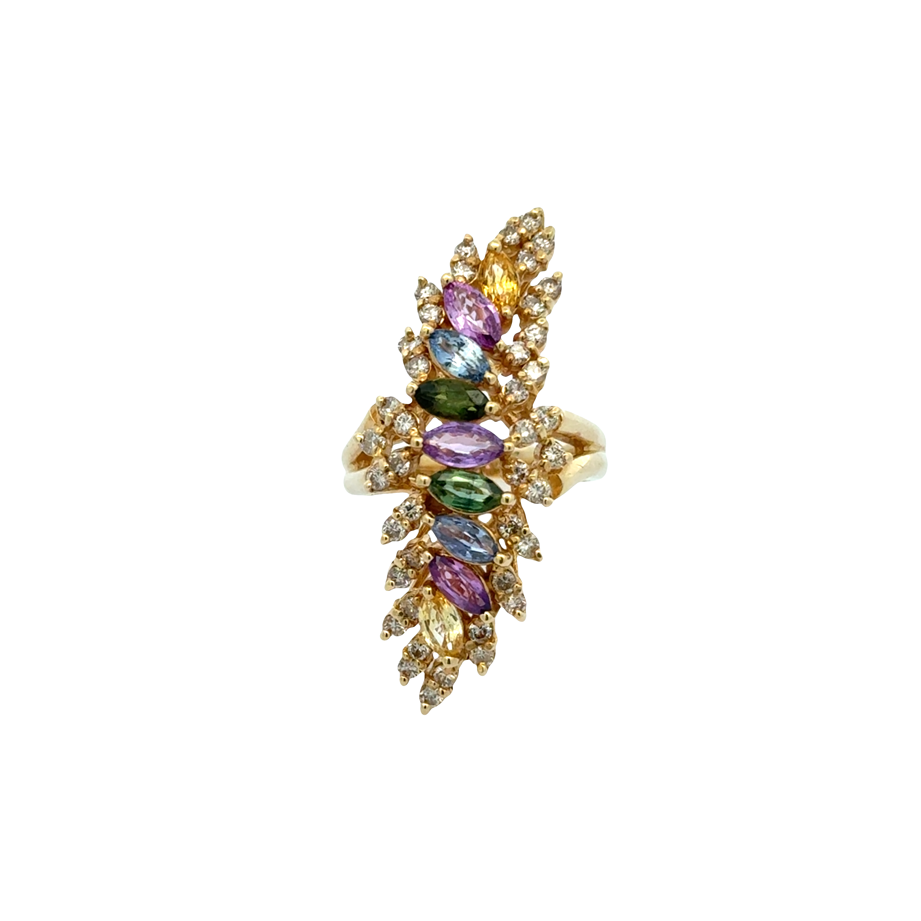 14 KARAT MULTI-SAPPHIRE AND DIAMOND RING
