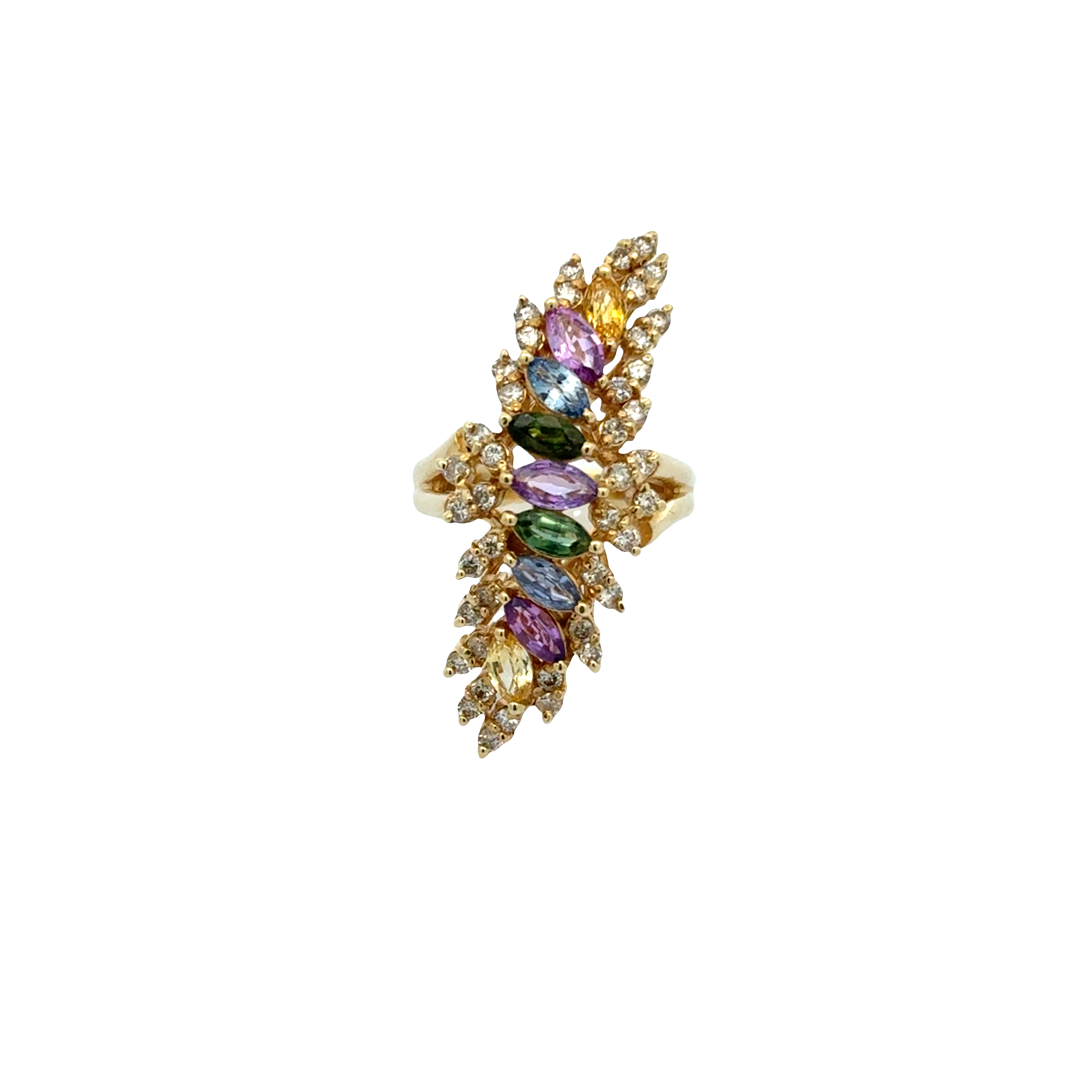 14 KARAT MULTI-SAPPHIRE AND DIAMOND RING