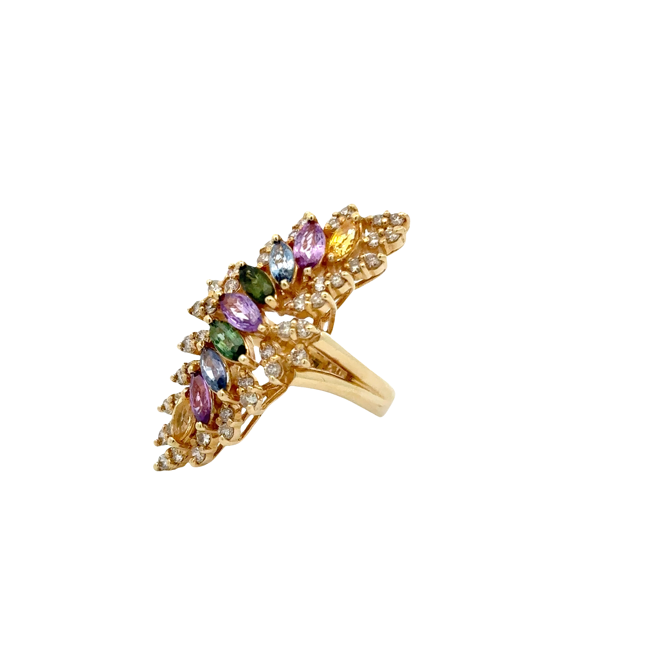 14 KARAT MULTI-SAPPHIRE AND DIAMOND RING