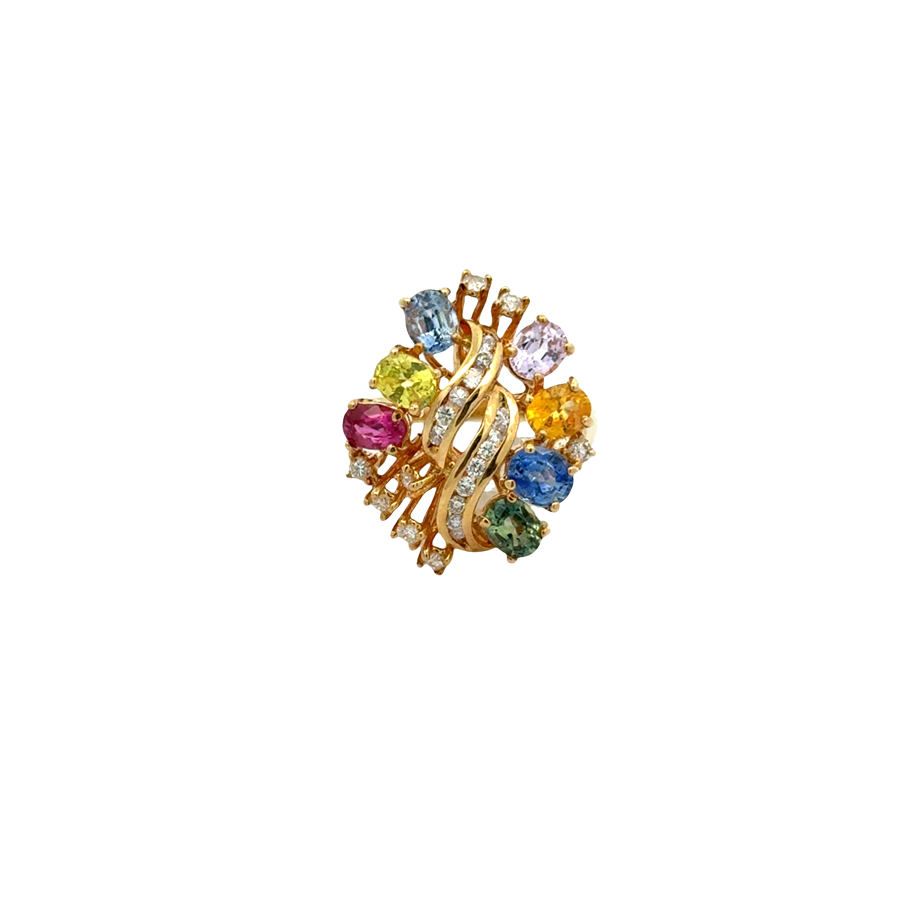 14 KARAT WHITE GOLD TOURMALINE AND DIAMOND COCKTAIL RING