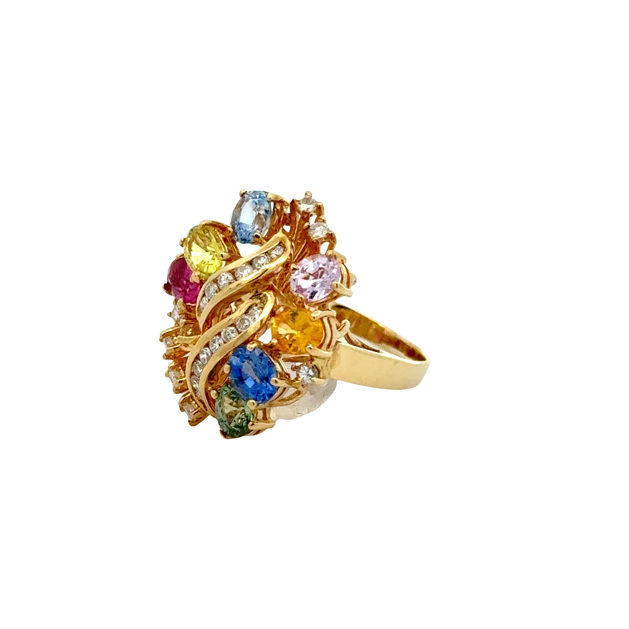 14 KARAT WHITE GOLD TOURMALINE AND DIAMOND COCKTAIL RING