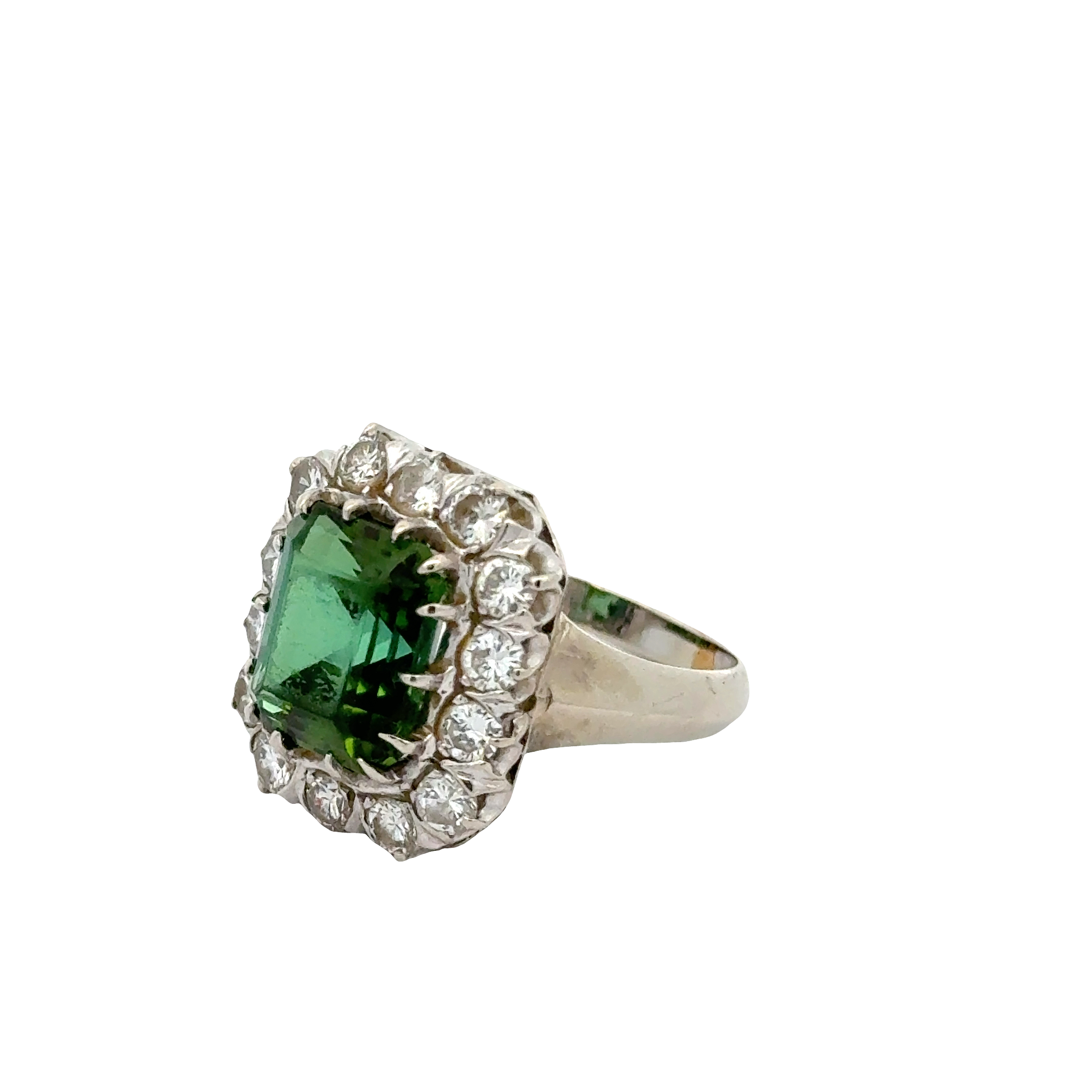 14 KARAT WHITE GOLD TOURMALINE AND DIAMOND COCKTAIL RING