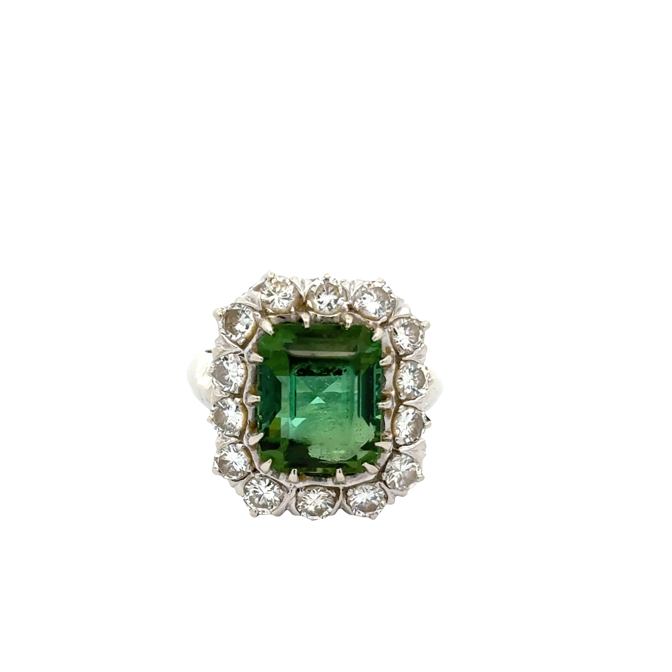 14 KARAT WHITE GOLD TOURMALINE AND DIAMOND COCKTAIL RING