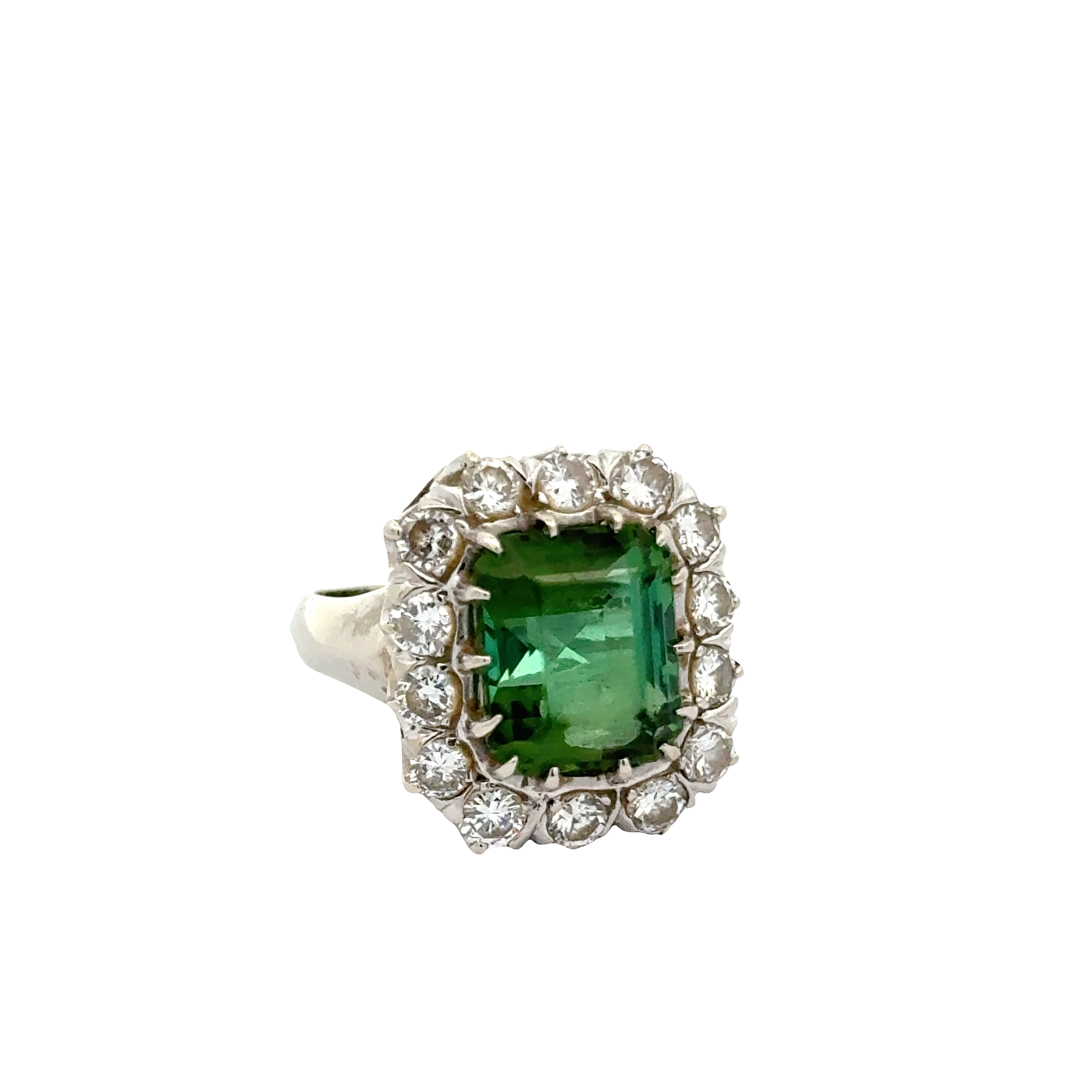 14 KARAT WHITE GOLD TOURMALINE AND DIAMOND COCKTAIL RING