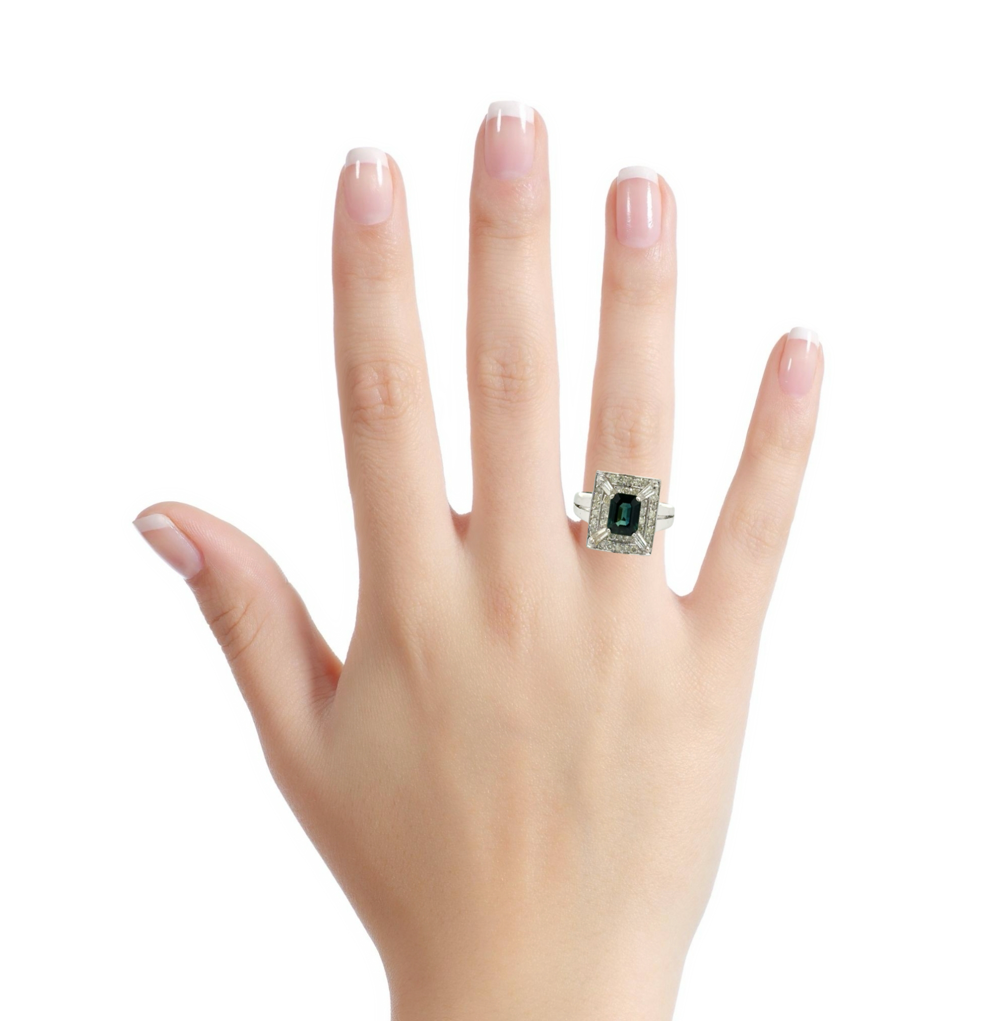 VINTAGE 14 KARAT WHITE GOLD SAPPHIRE AND DIAMOND RING