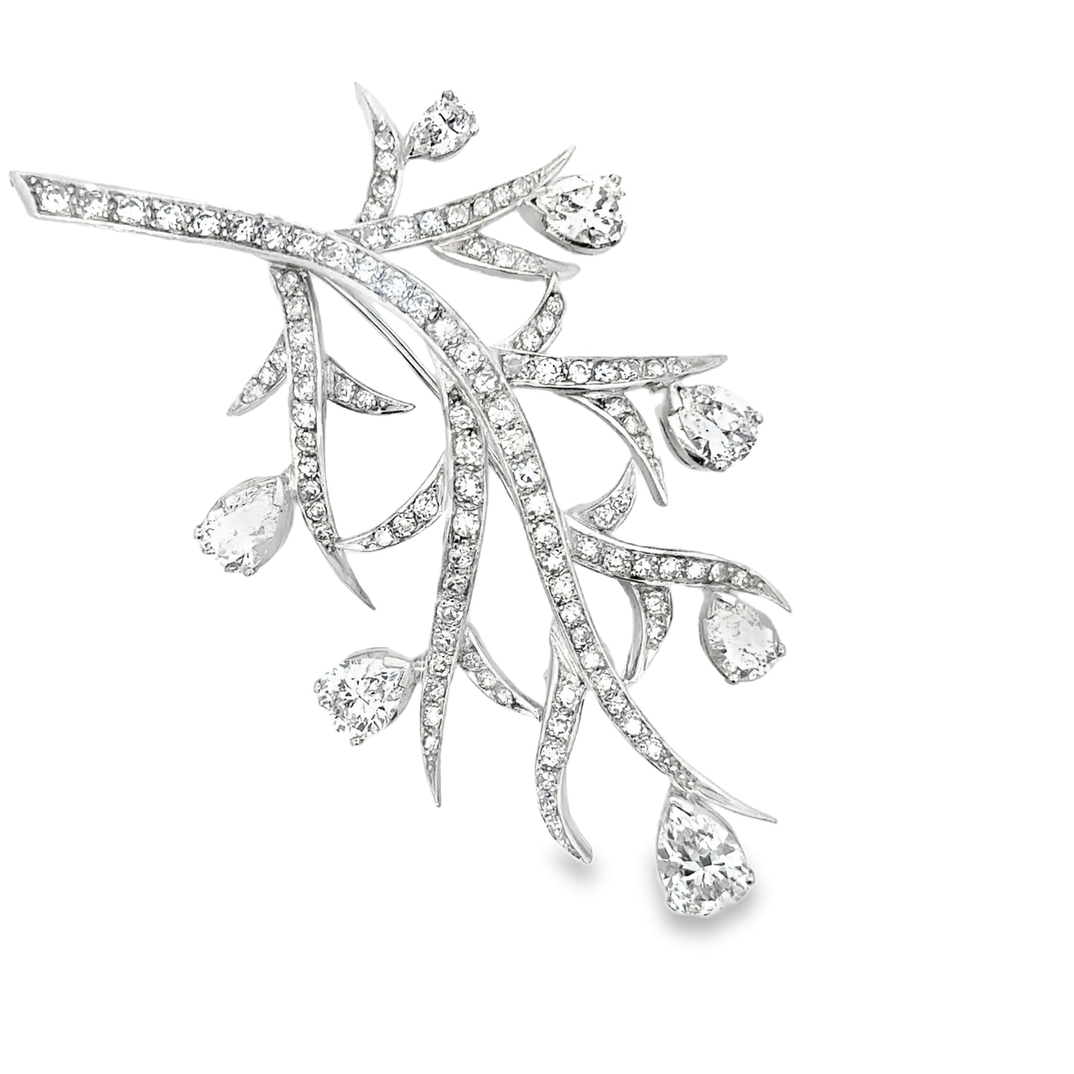 14 KARAT WHITE GOLD AND DIAMOND BRANCH BROOCH