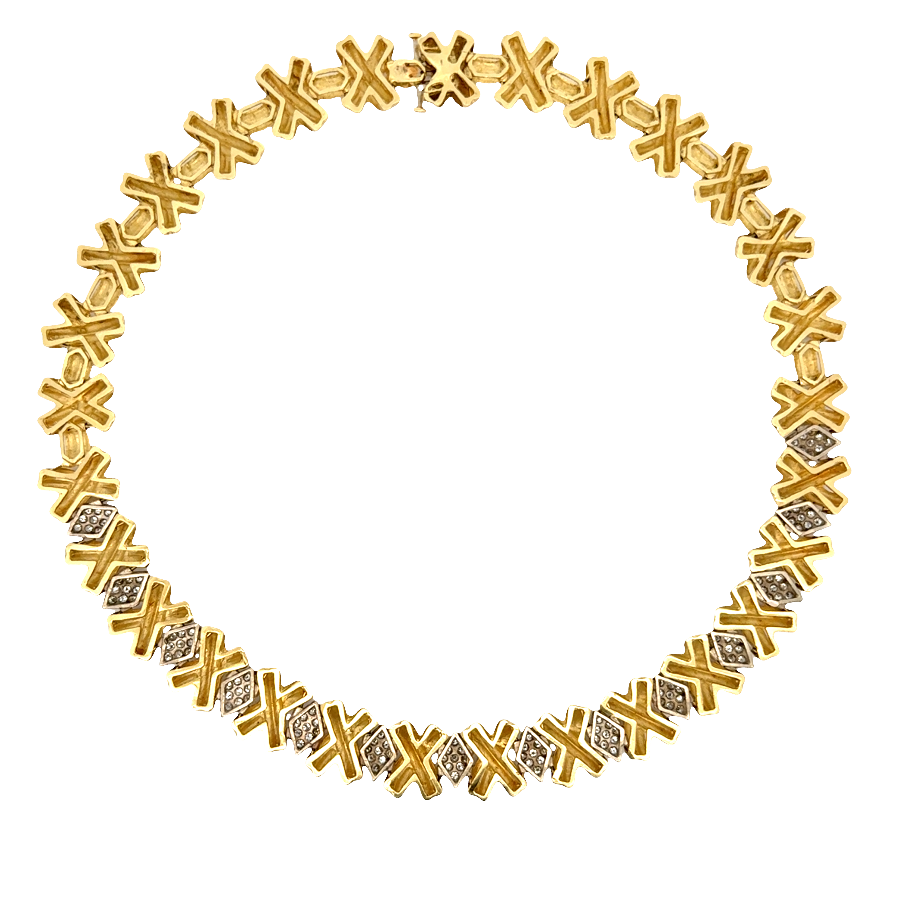 14 Karat Yellow Gold Diamond "X" Necklace