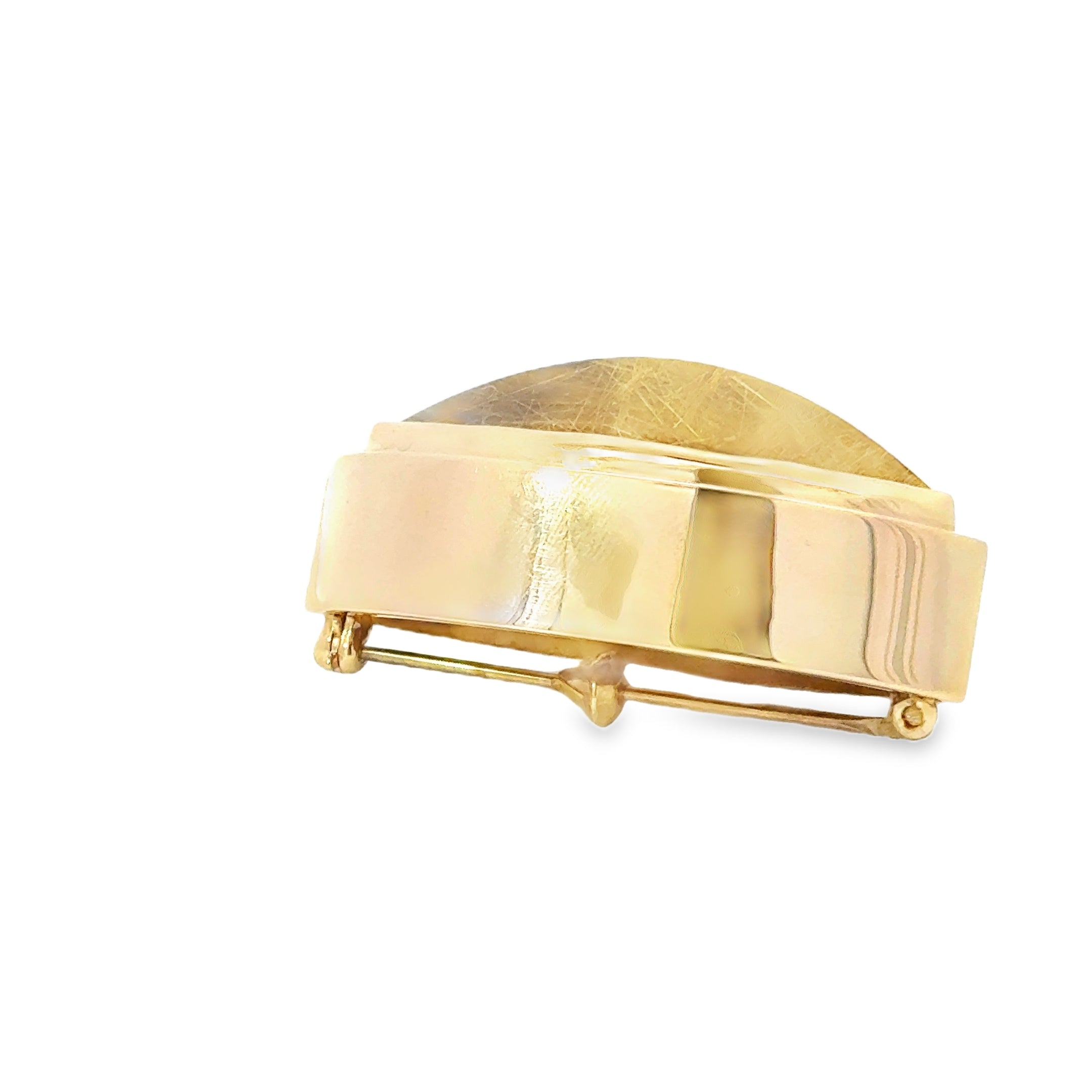 ESTATE 14 KARAT YELLOW GOLD RUTILATED QUARTZ BROOCH