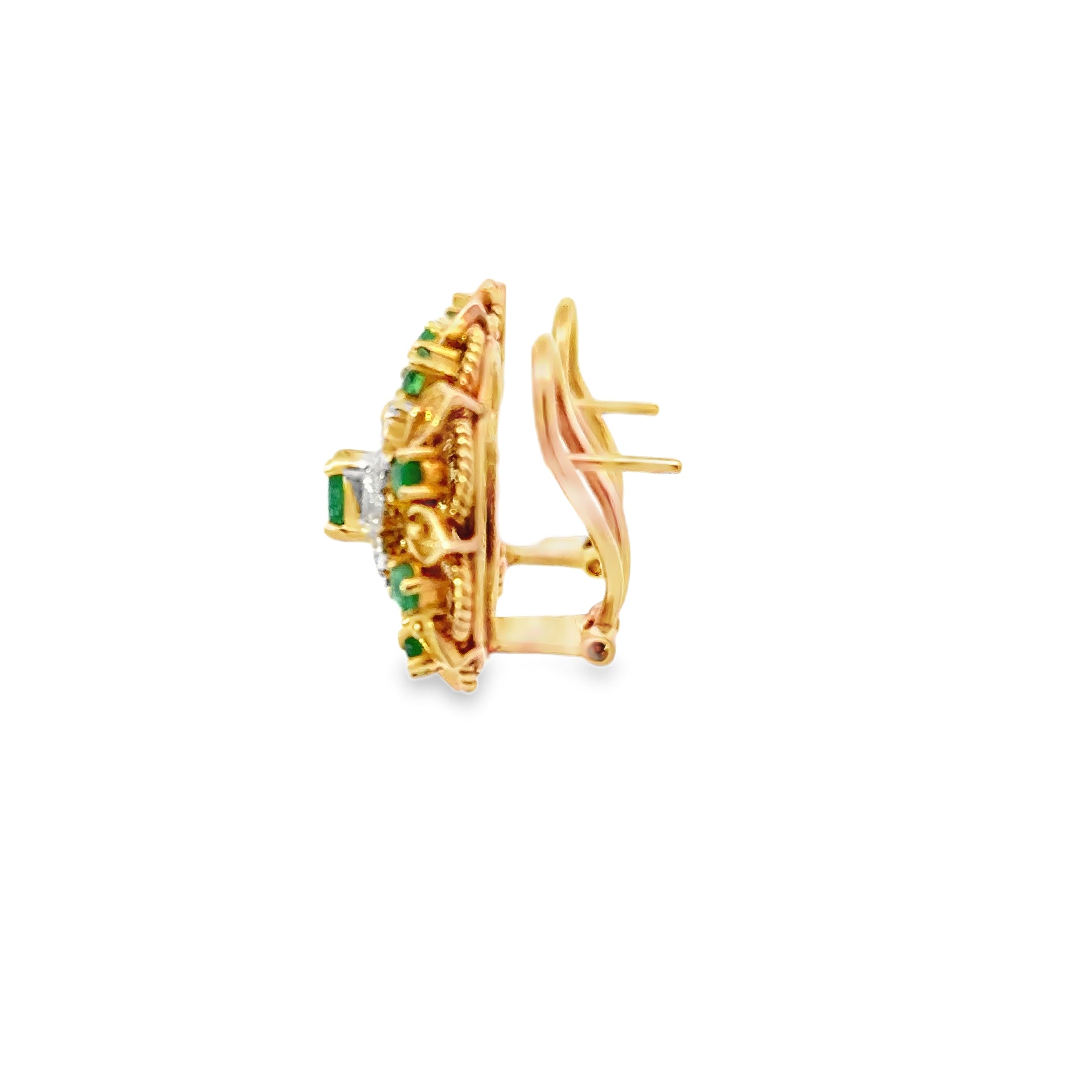 14 KARAT GOLD EMERALD AND DIAMOND EARRINGS