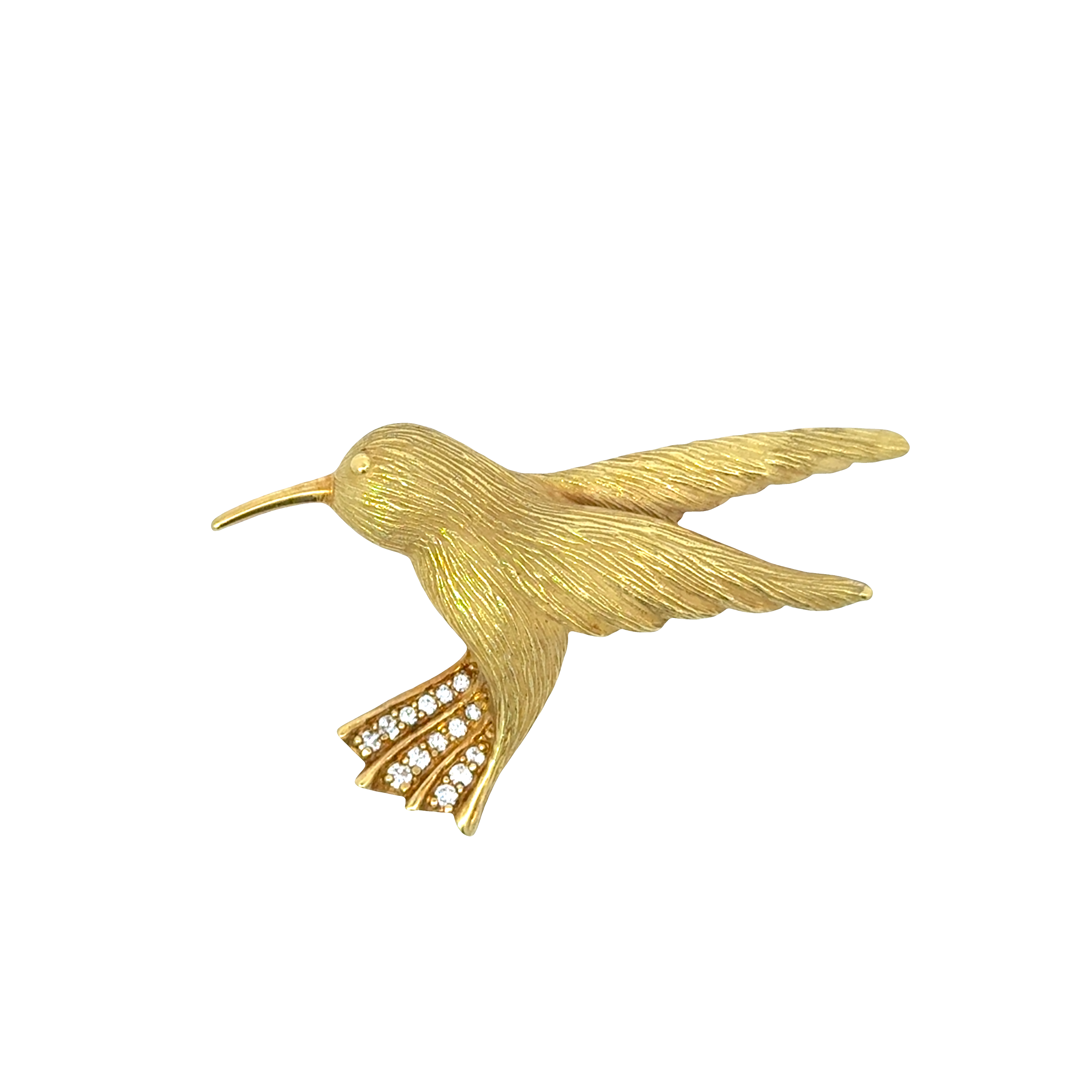 18 KARAT YELLOW GOLD HUMMINGBIRD BROOCH