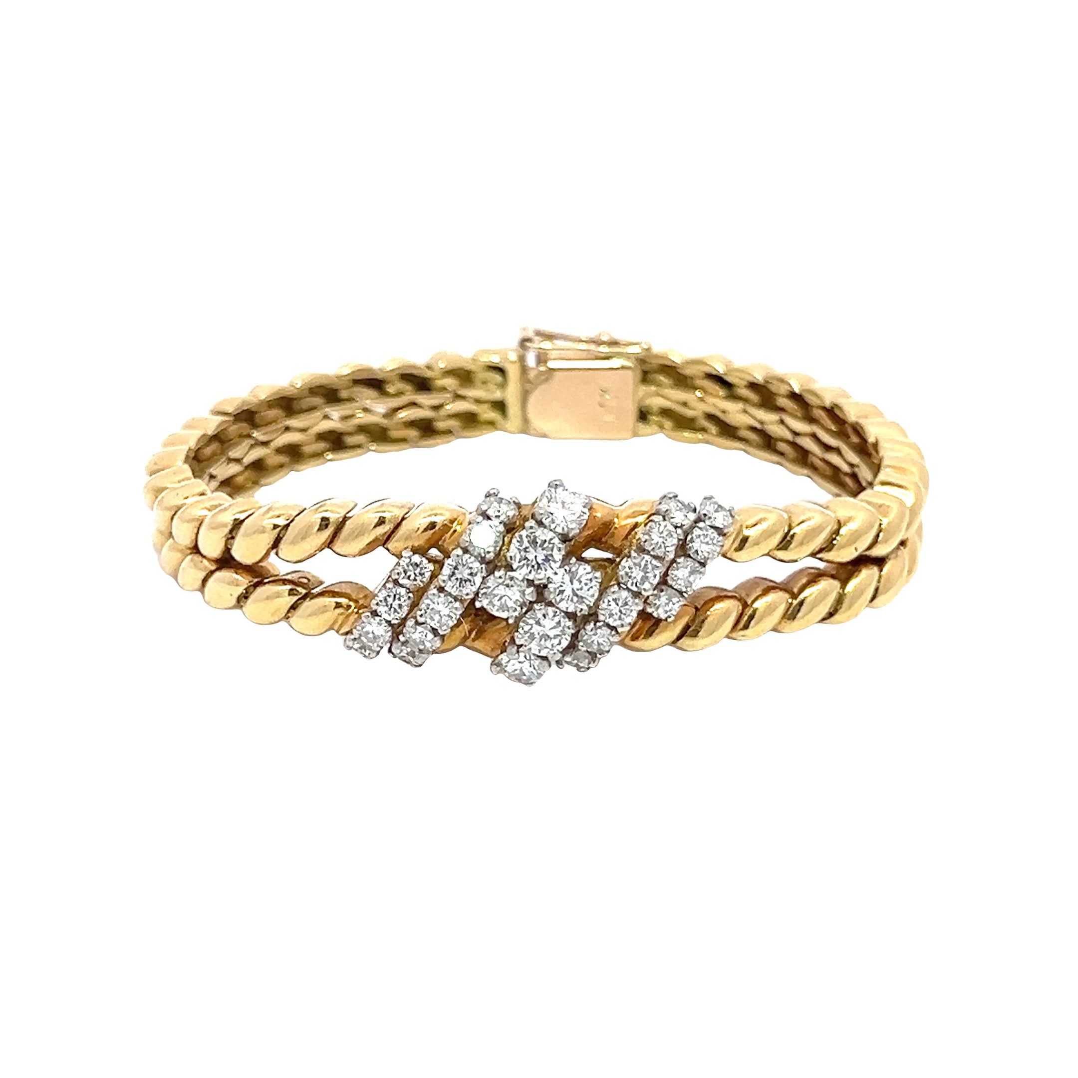 Yellow Gold Chain Bracelet with Round Cut Diamonds