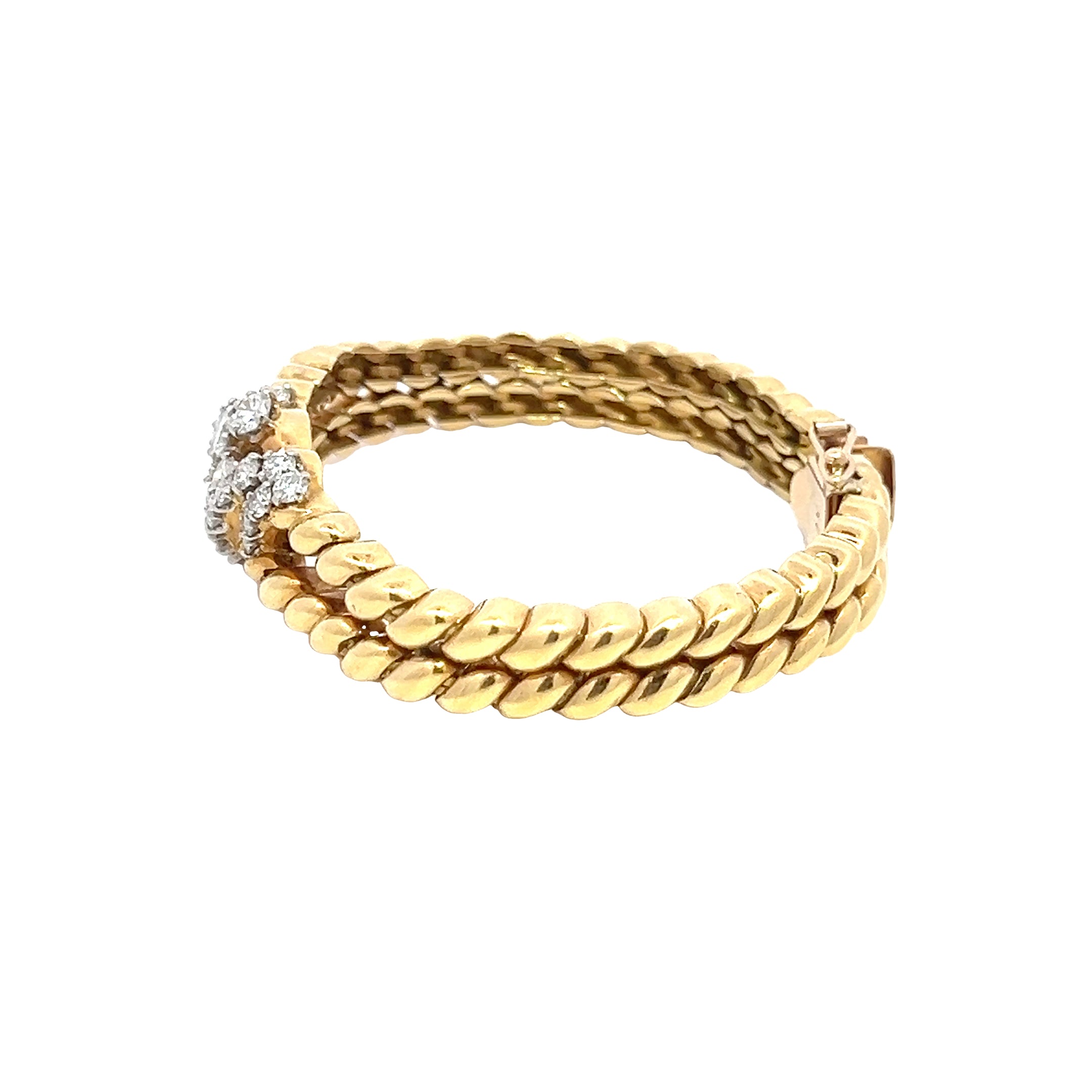 Yellow Gold Chain Bracelet with Round Cut Diamonds