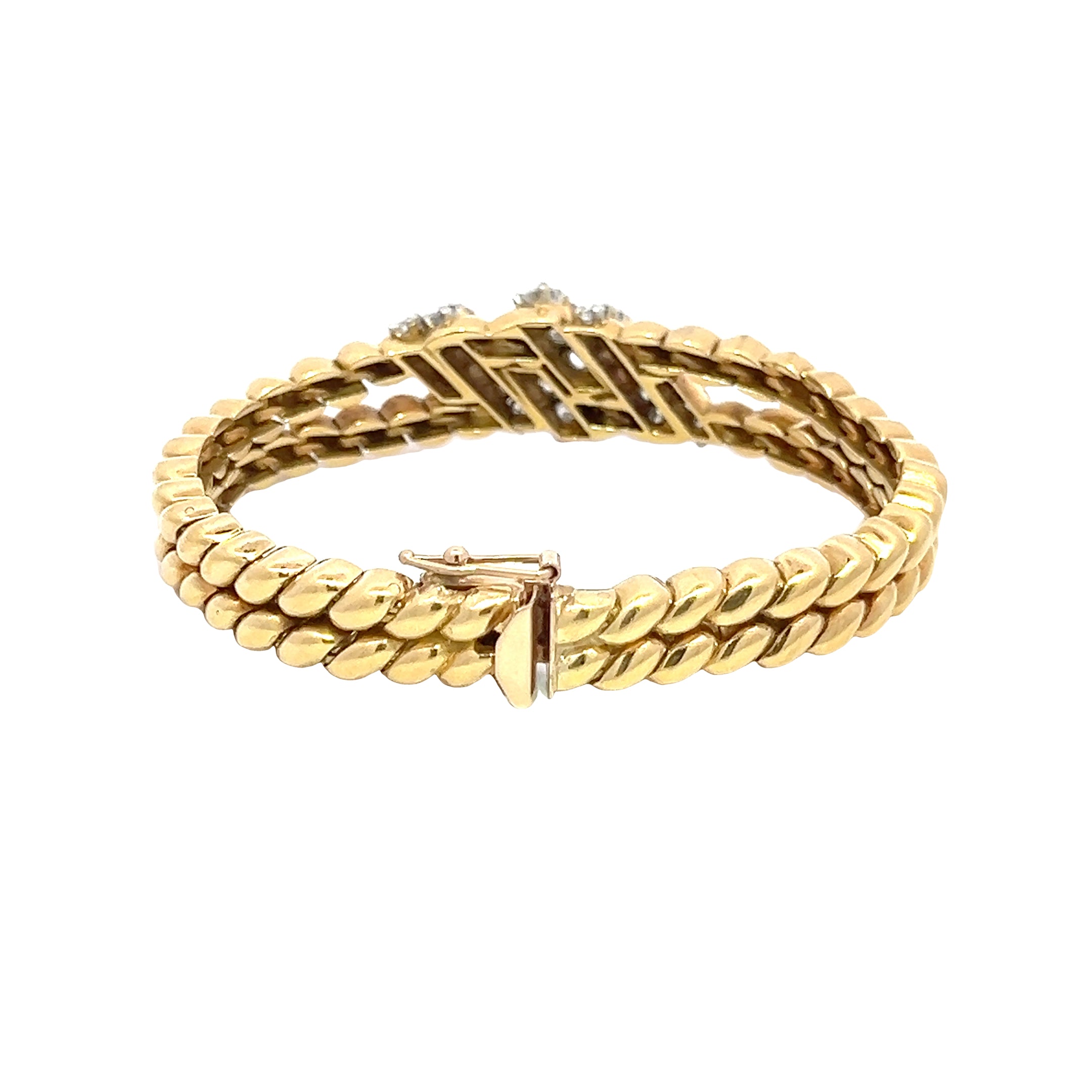 Yellow Gold Chain Bracelet with Round Cut Diamonds