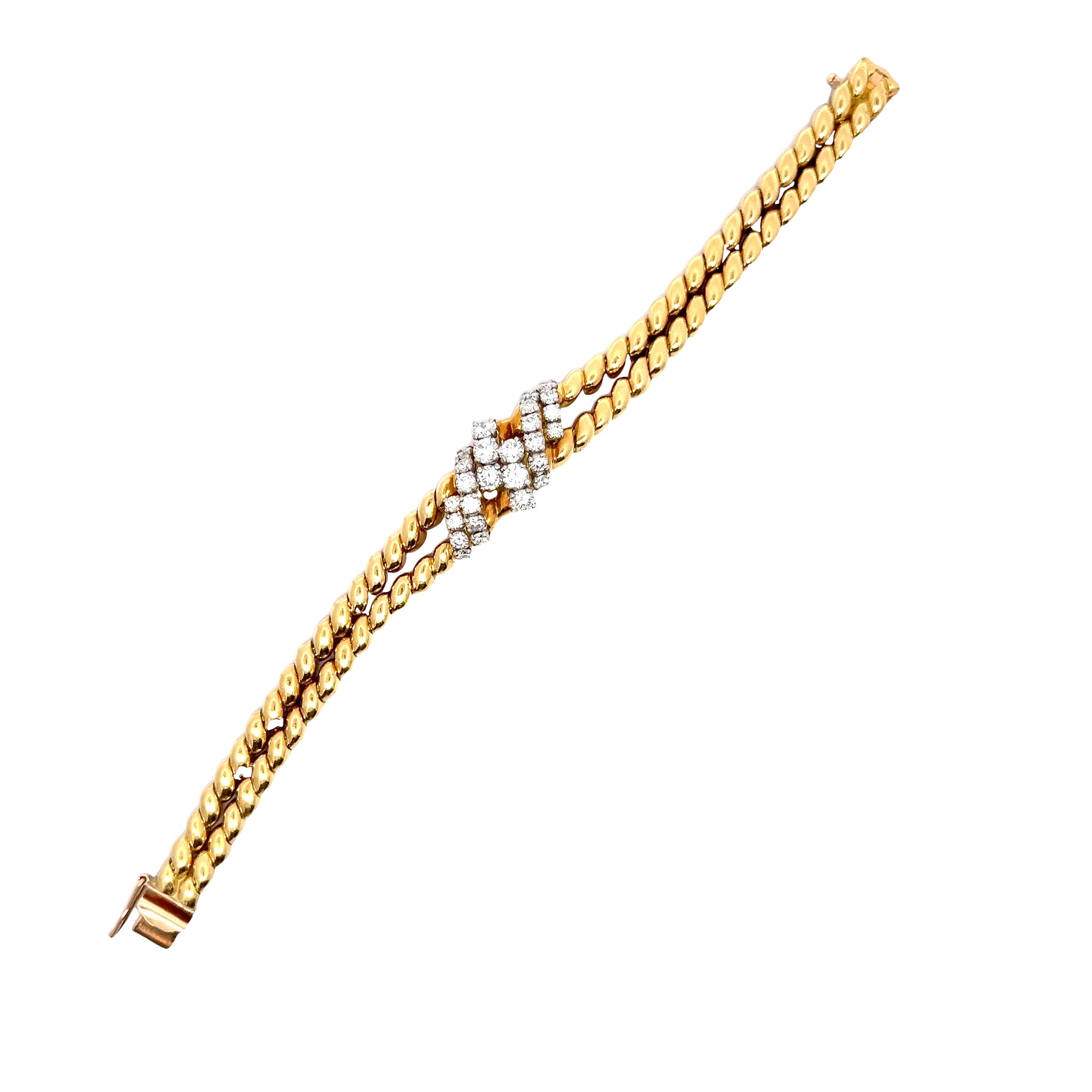 Yellow Gold Chain Bracelet with Round Cut Diamonds
