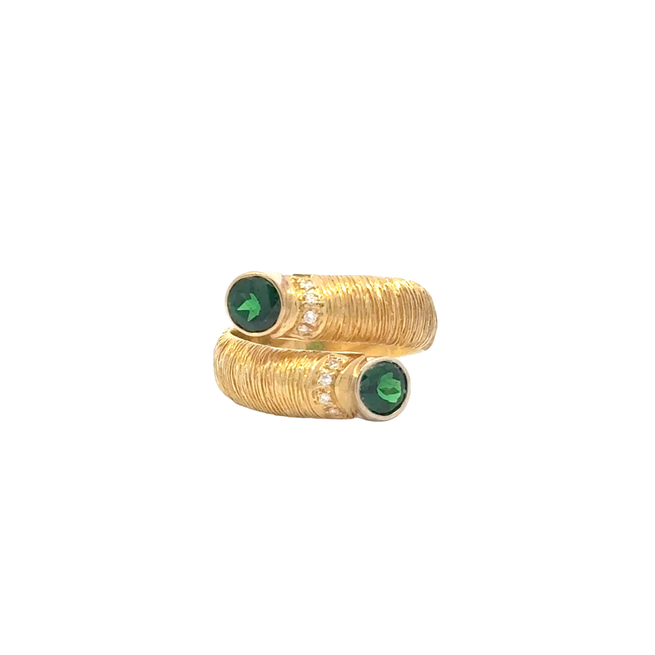 18 KARAT BYPASS TSAVORITE AND DIAMOND RING
