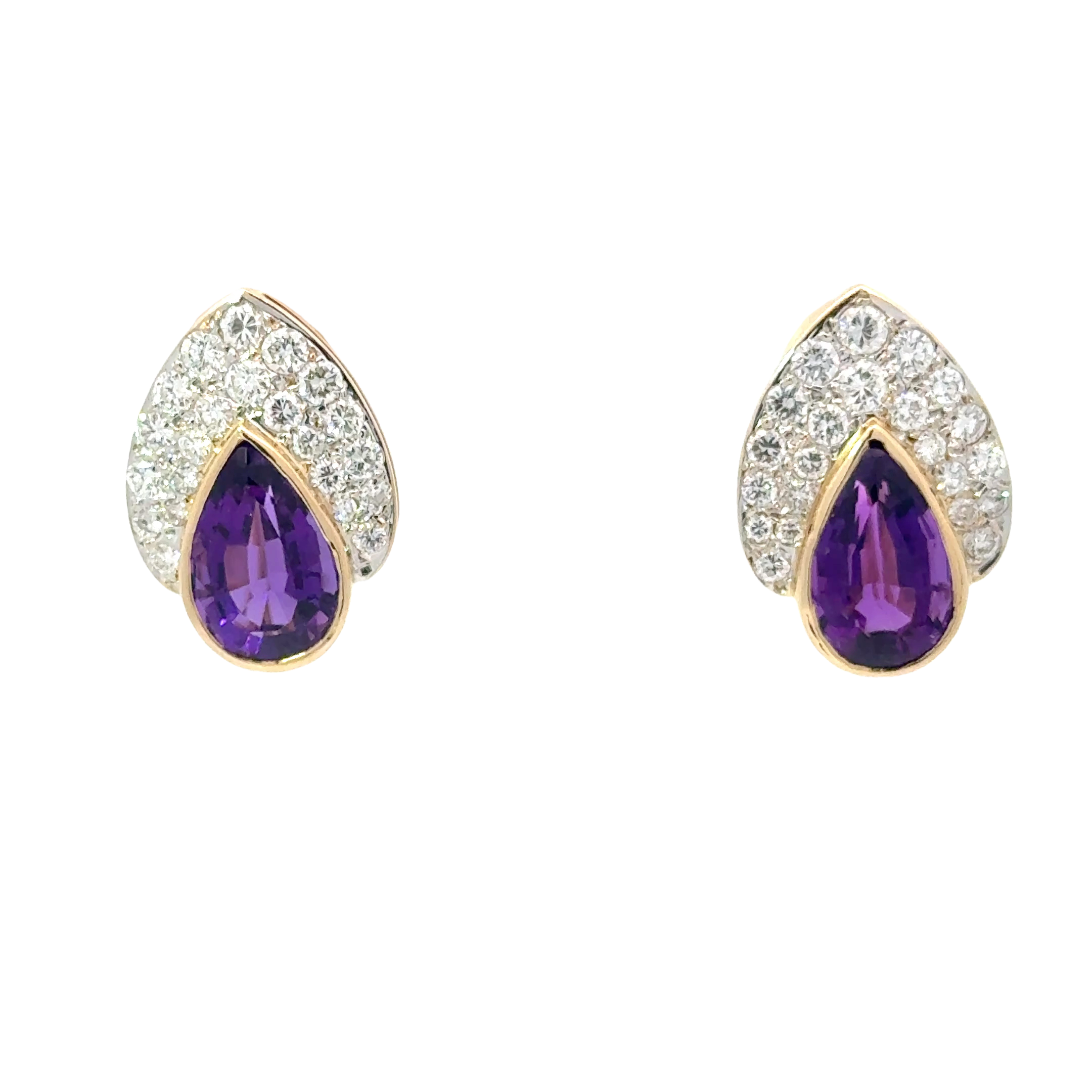 14 KARAT YELLOW GOLD AMETHYST AND DIAMOND EARRINGS