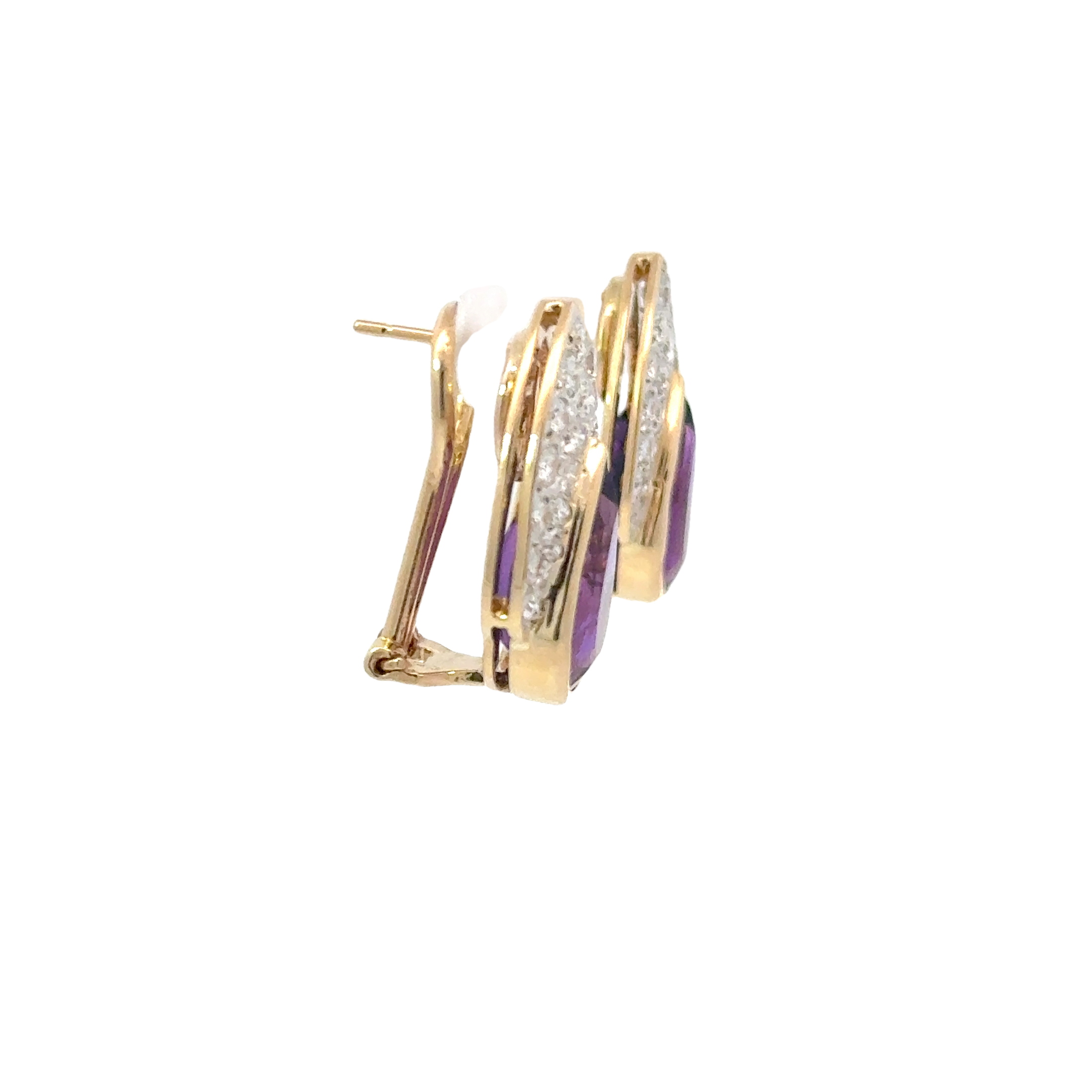 14 KARAT GOLD AMETHYST AND DIAMOND EARRINGS