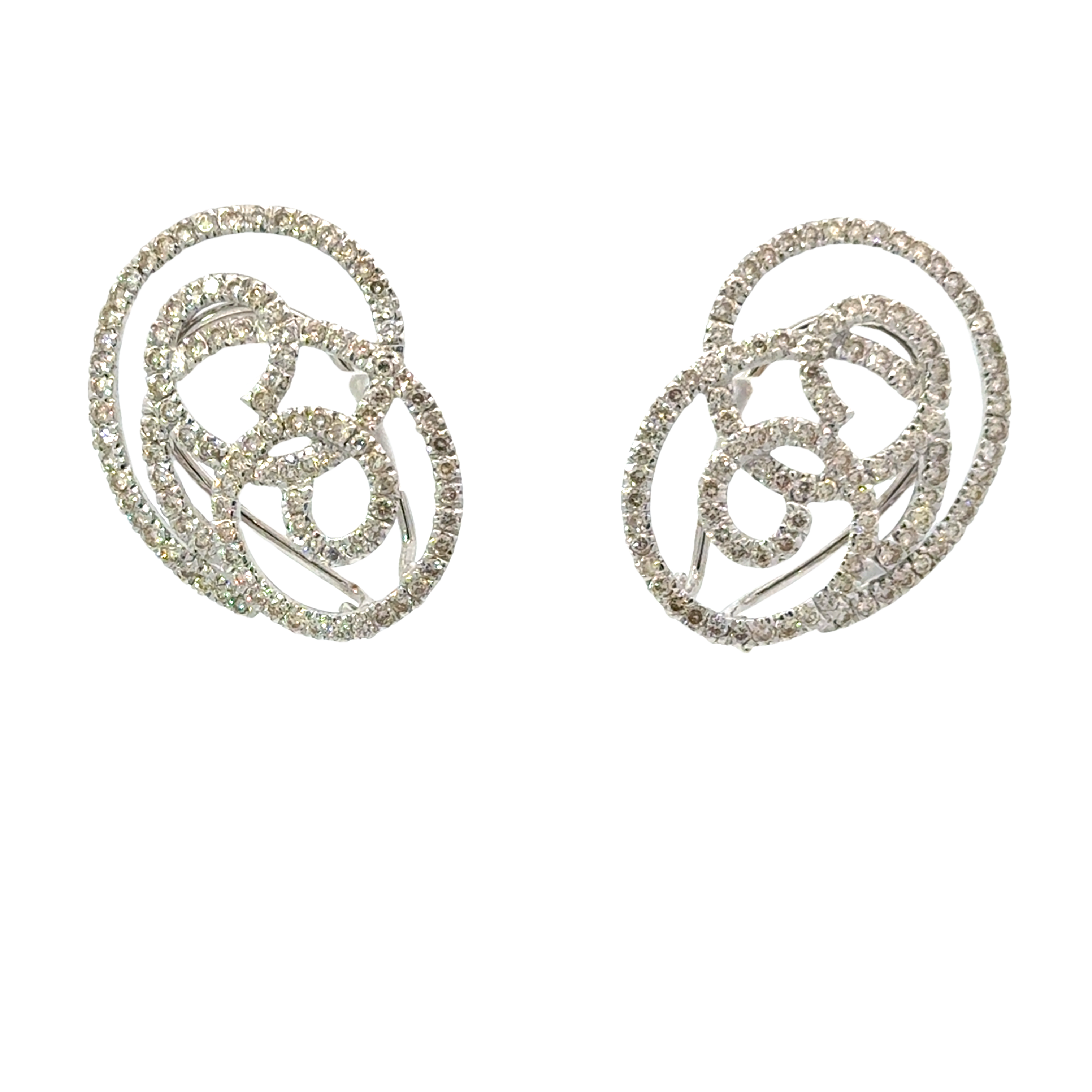 CONTEMPORARY 14 KARAT WHITE GOLD AND DIAMOND EARCLIPS