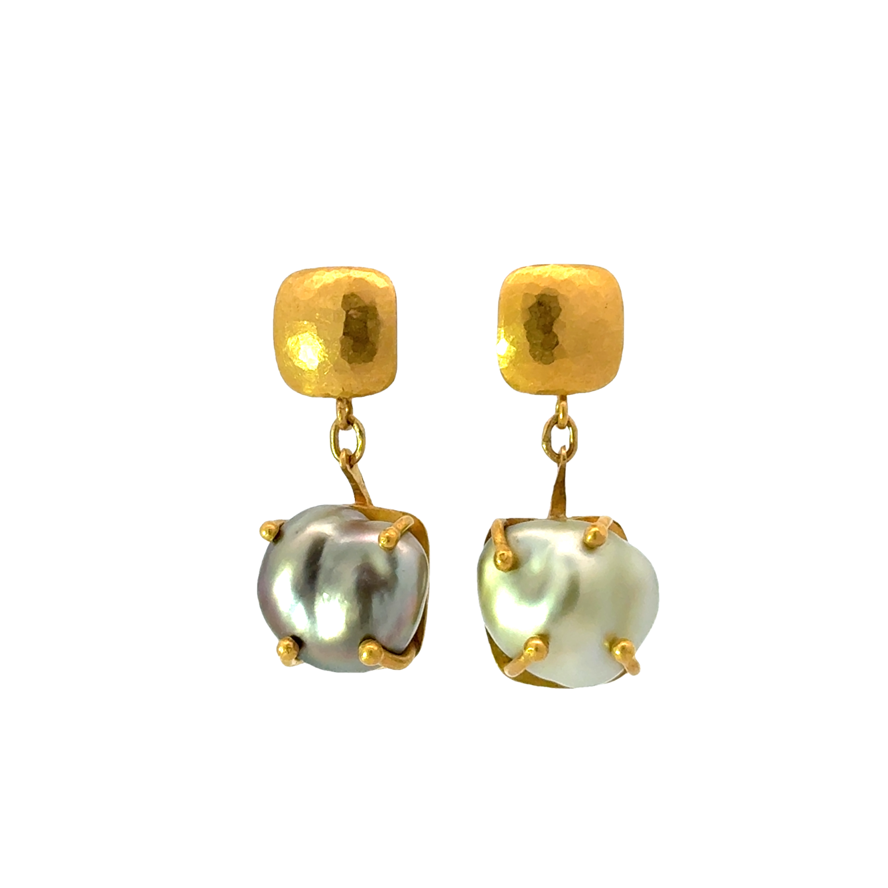 ESTATE 22 KARAT YELLOW GOLD AND CULTURED PEARL EARRINGS
