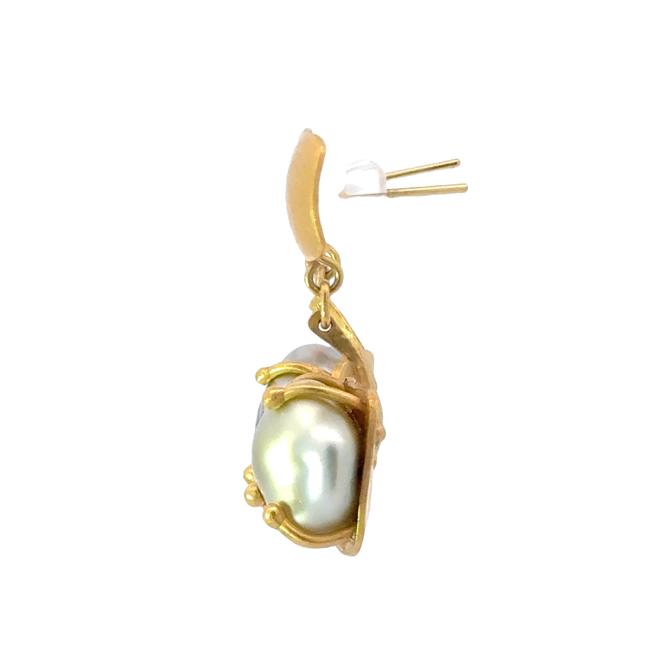 ESTATE 22 KARAT YELLOW GOLD AND CULTURED PEARL EARRINGS