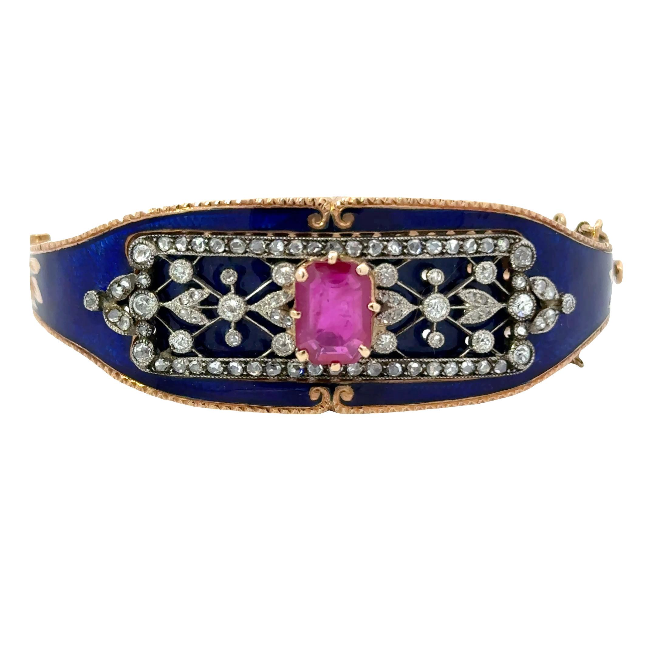 VICTORIAN GOLD RUBY, DIAMOND AND ENAMEL BRACELET