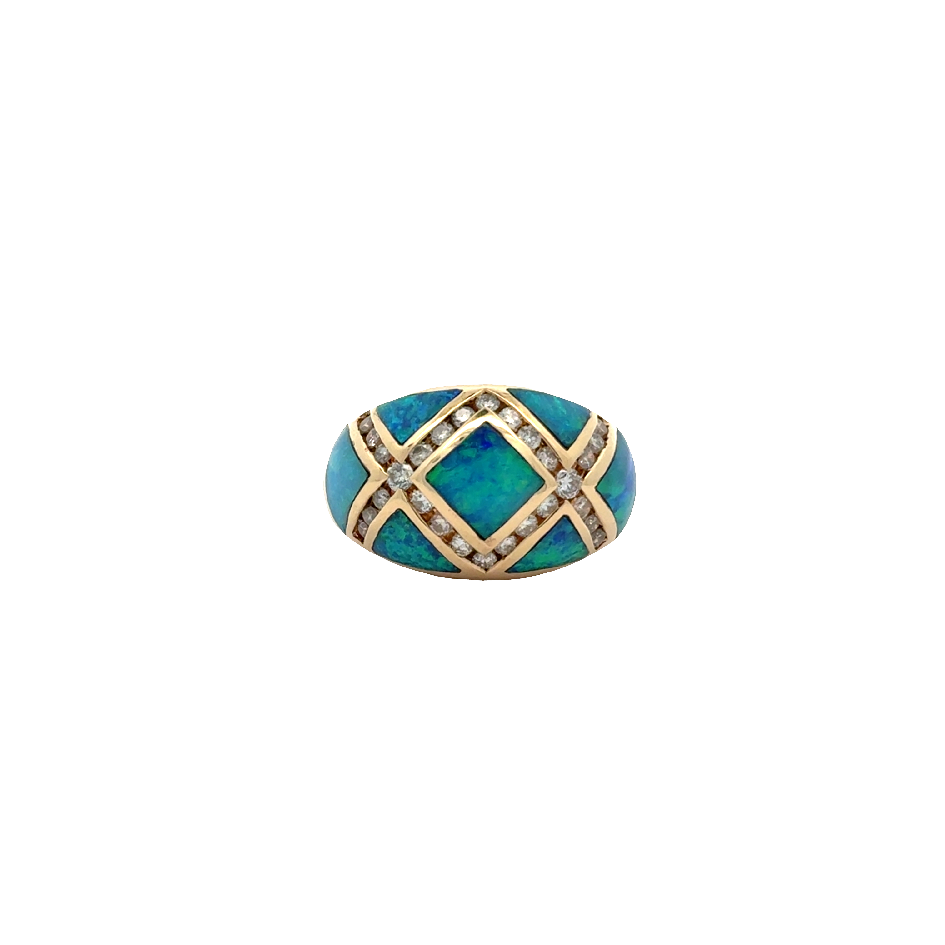 14 KARAT OPAL AND DIAMOND DOME RING