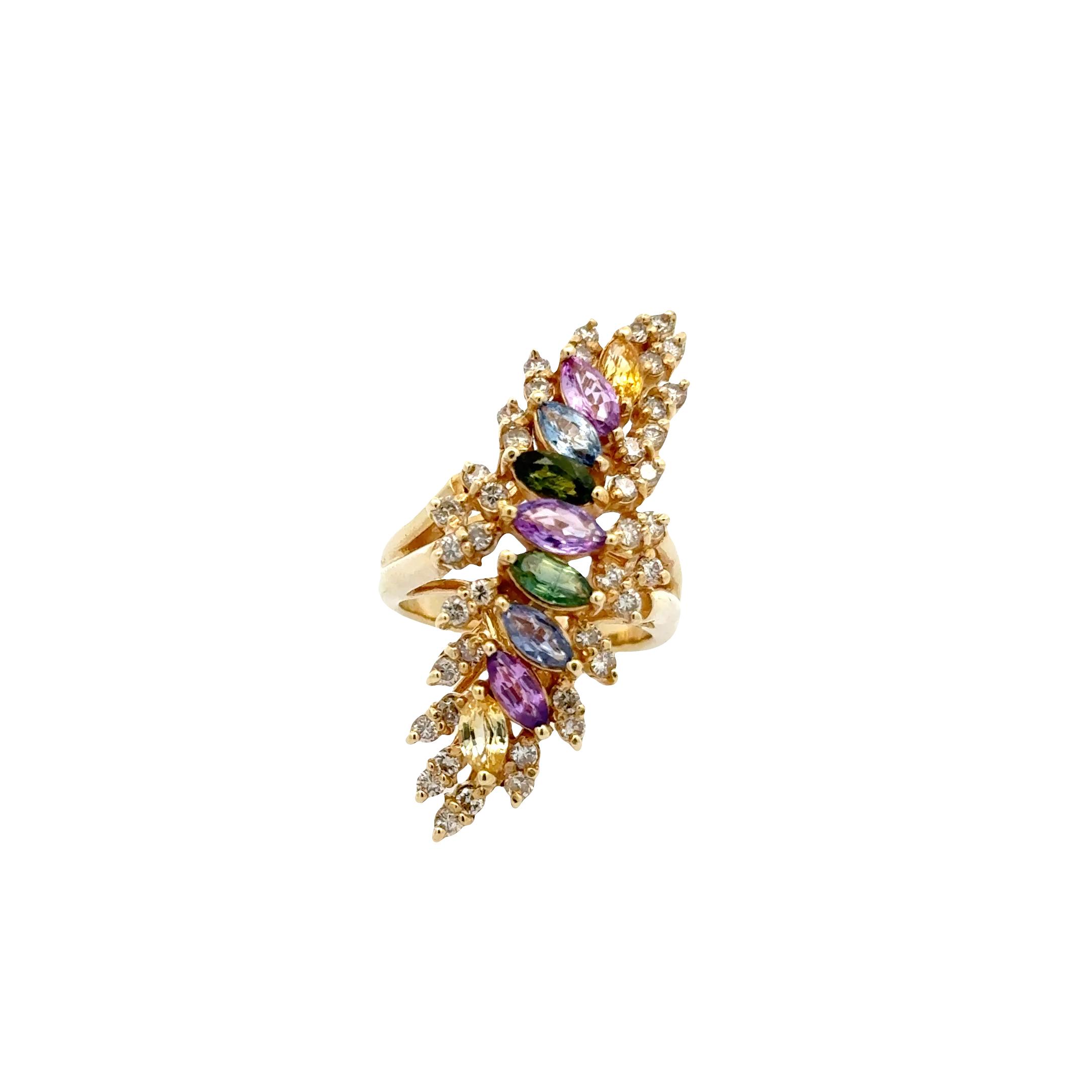 14 KARAT MULTI-SAPPHIRE AND DIAMOND RING