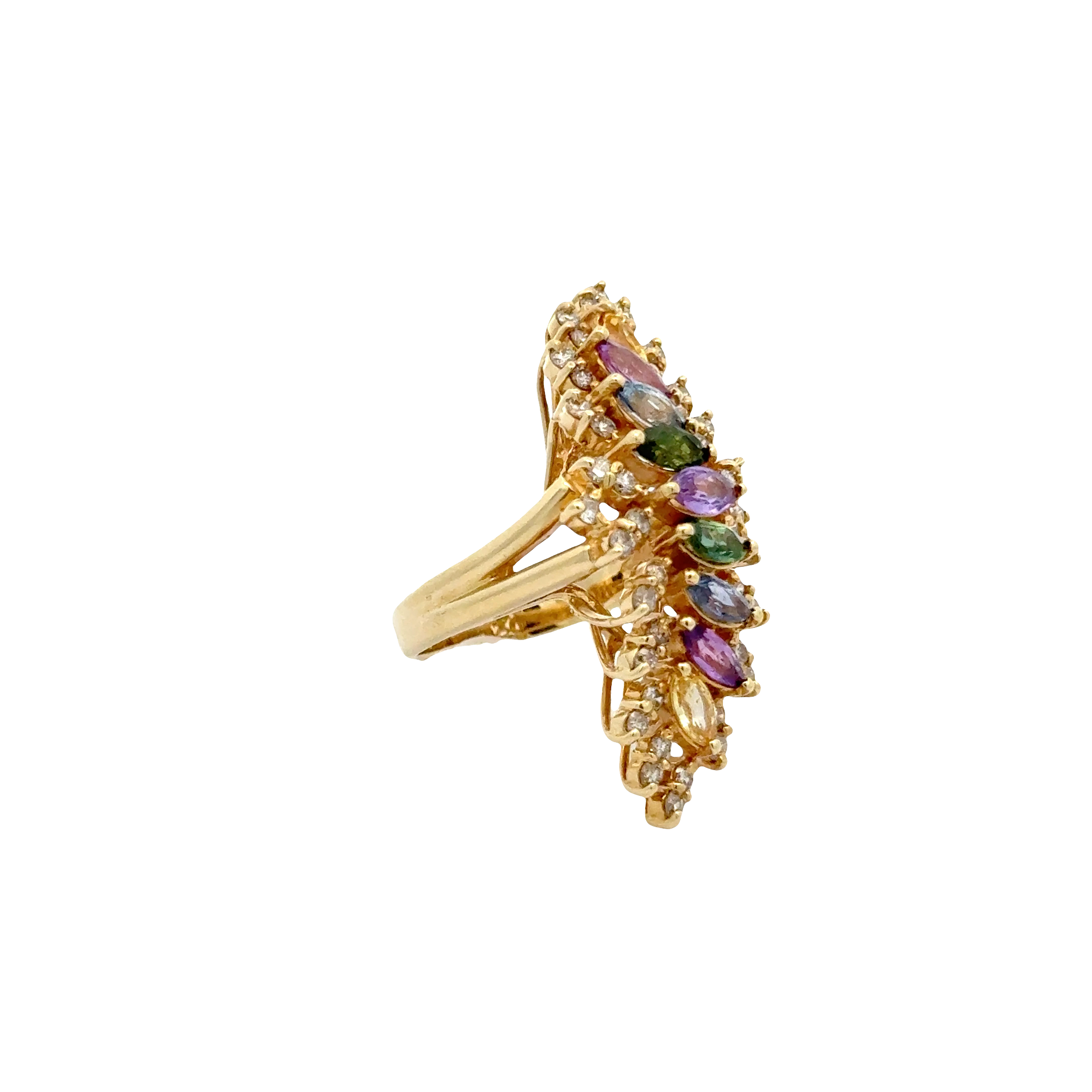 14 KARAT MULTI-SAPPHIRE AND DIAMOND RING