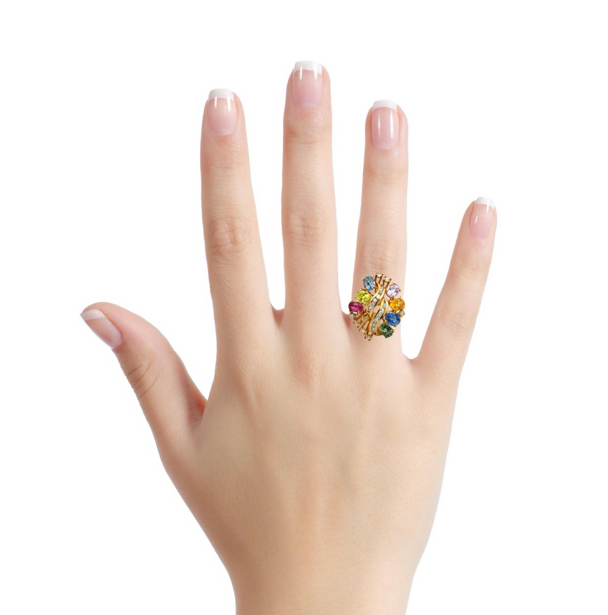 14 KARAT WHITE GOLD TOURMALINE AND DIAMOND COCKTAIL RING
