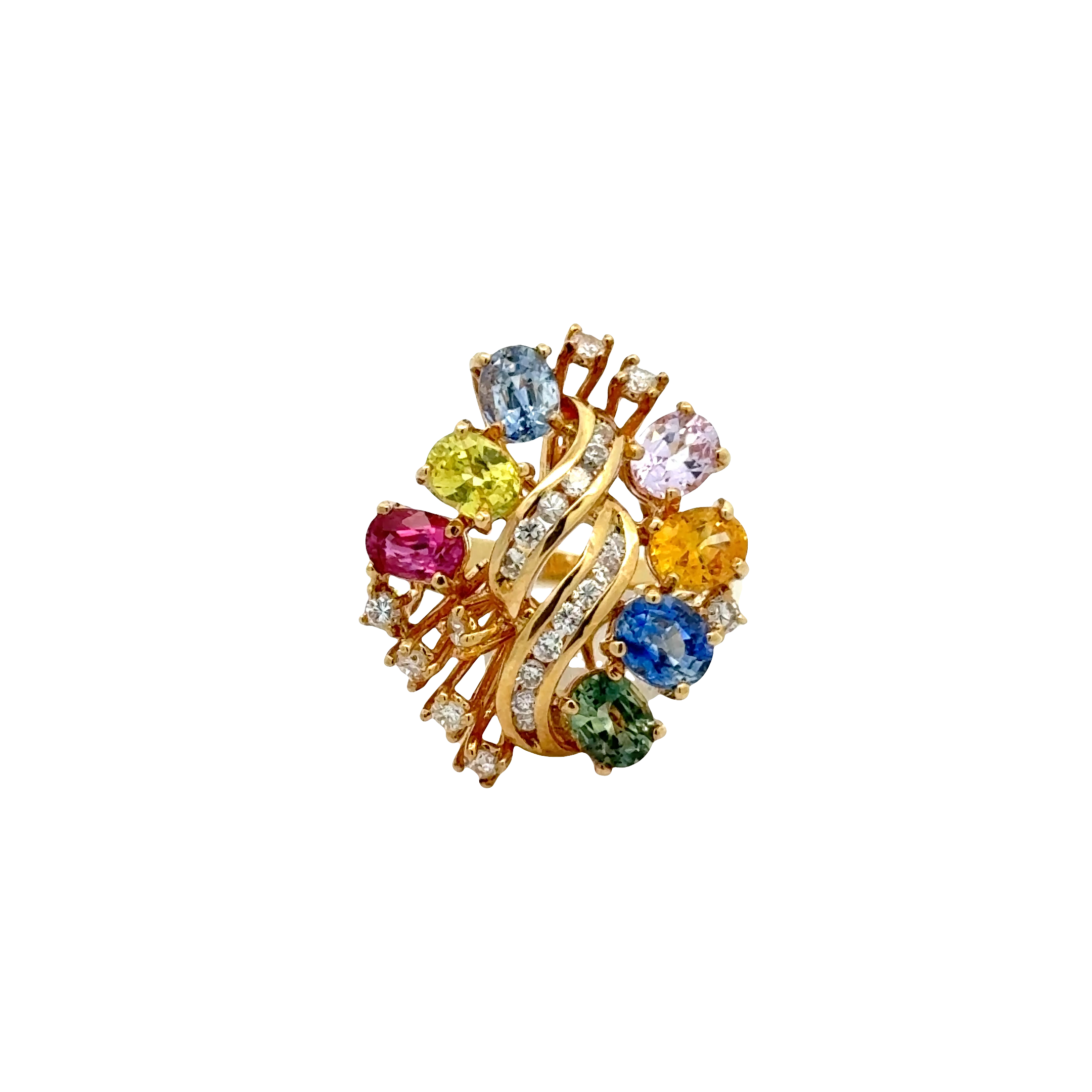 14 KARAT WHITE GOLD TOURMALINE AND DIAMOND COCKTAIL RING