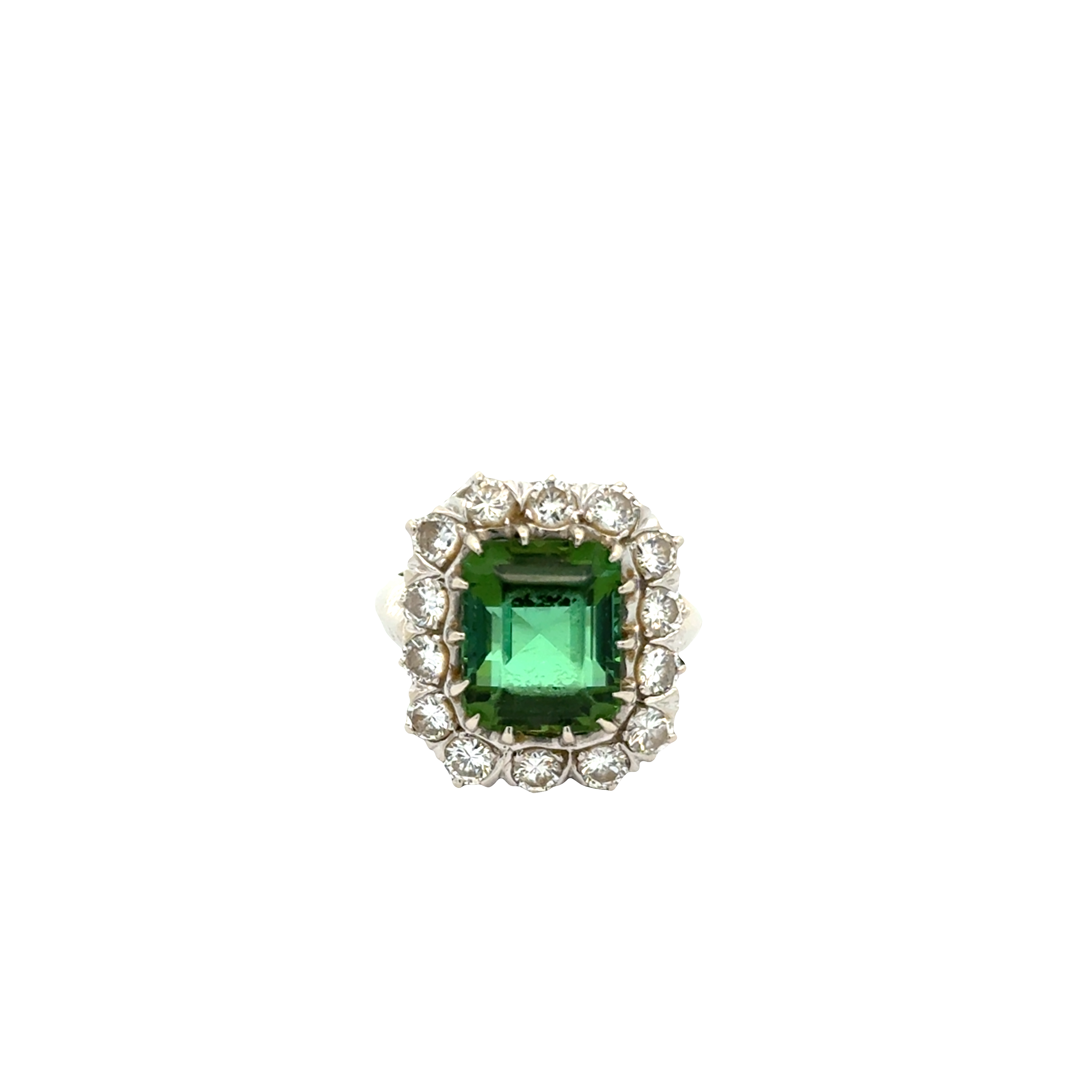 14 KARAT WHITE GOLD TOURMALINE AND DIAMOND COCKTAIL RING